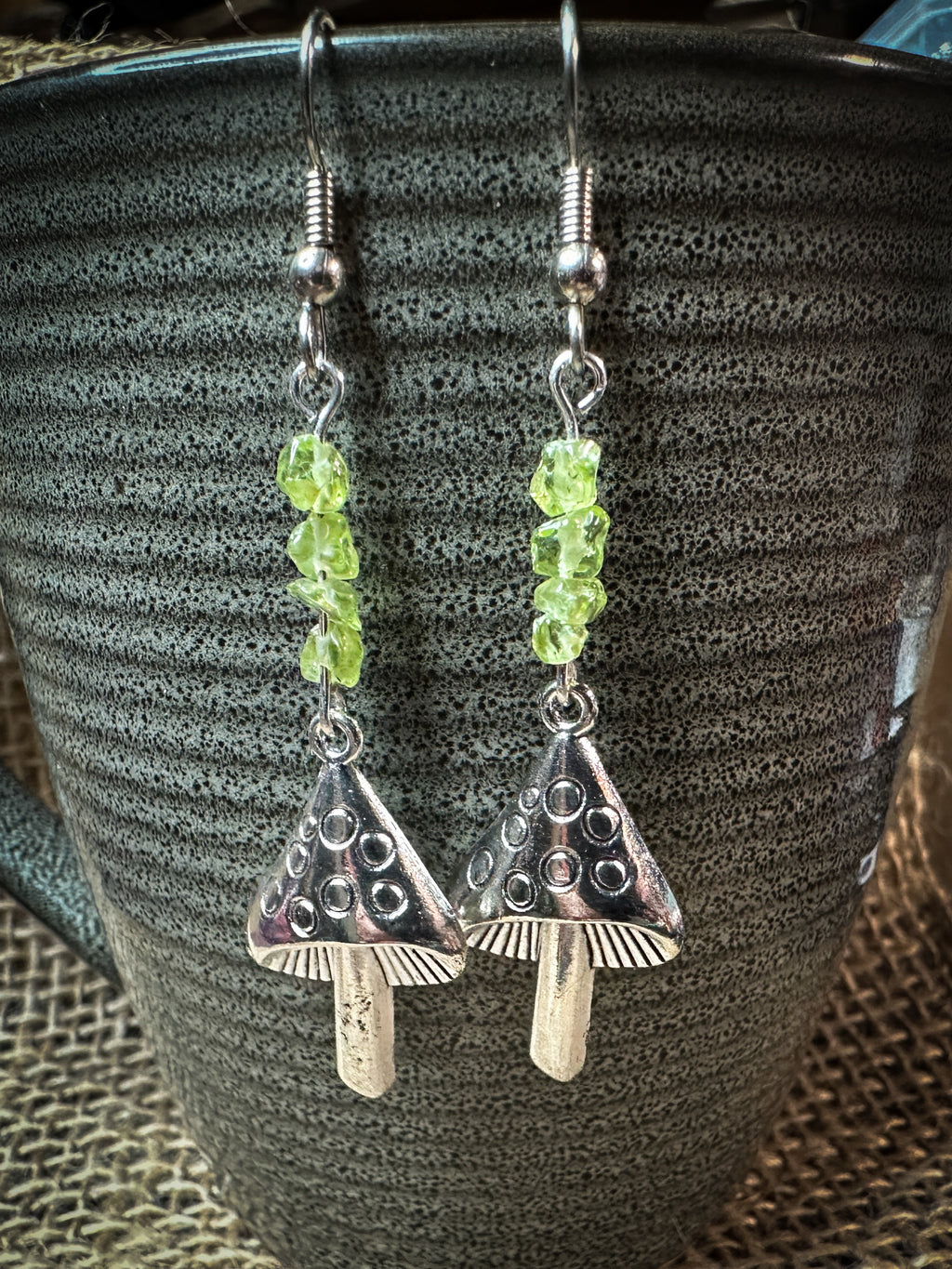 Peridot Mushroom Earrings