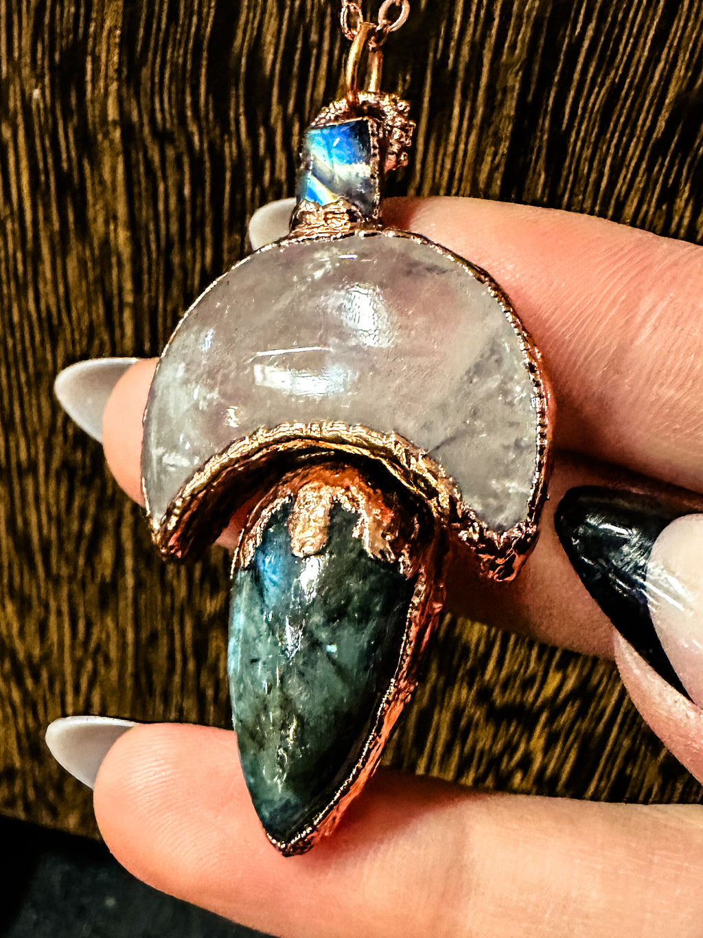 Labradorite Moonstone and Rose Quartz Statement Necklace