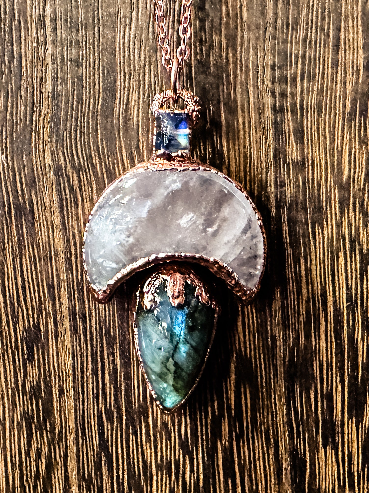 Labradorite Moonstone and Rose Quartz Statement Necklace
