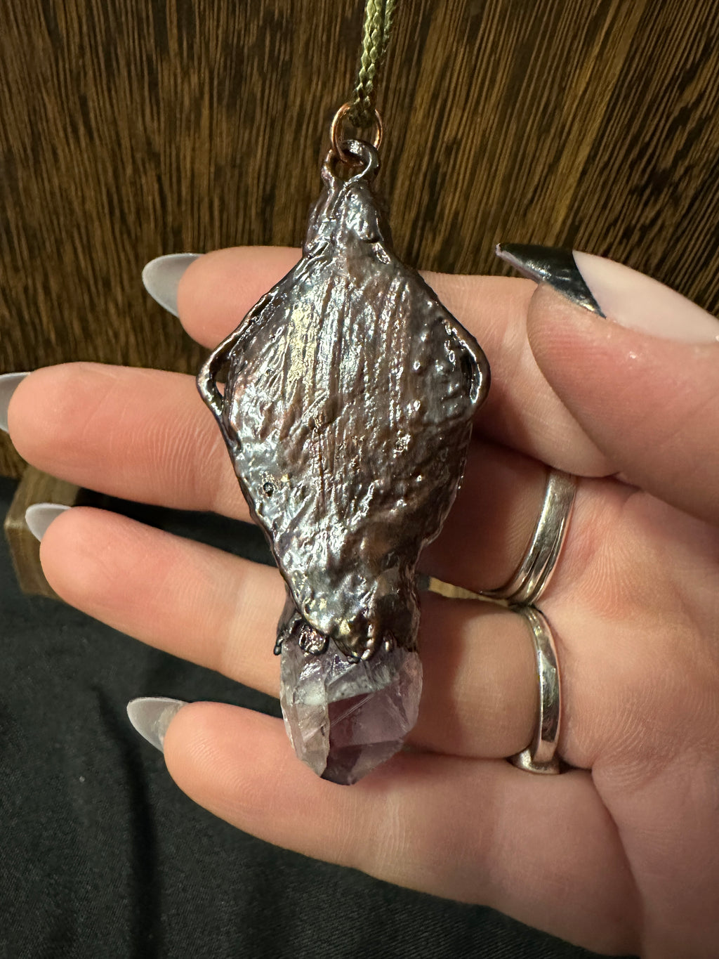 Labradorite Moonstone and Raw Amethyst Pendant