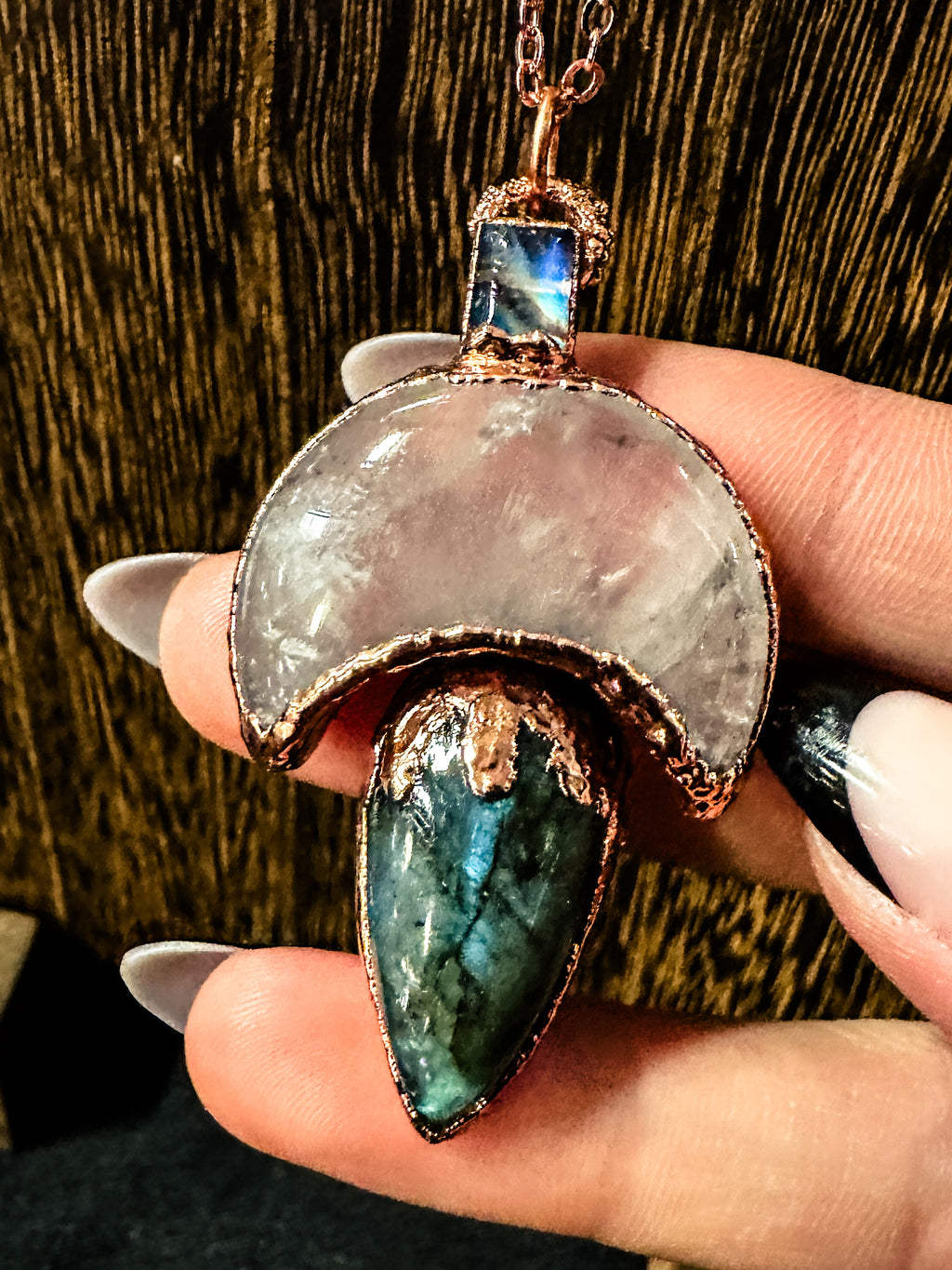 Labradorite Moonstone and Rose Quartz Statement Necklace