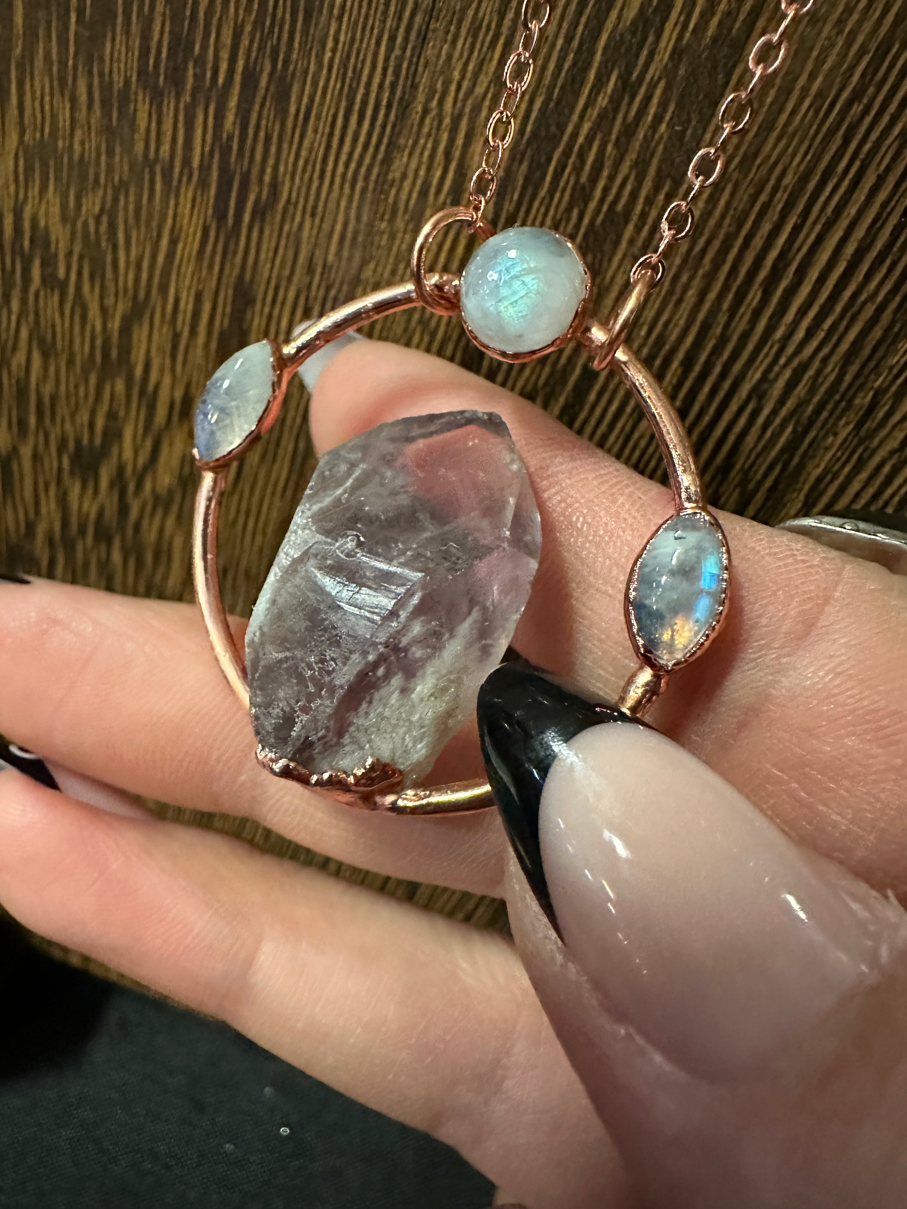 Raw Amethyst and Moonstone Copper Necklace