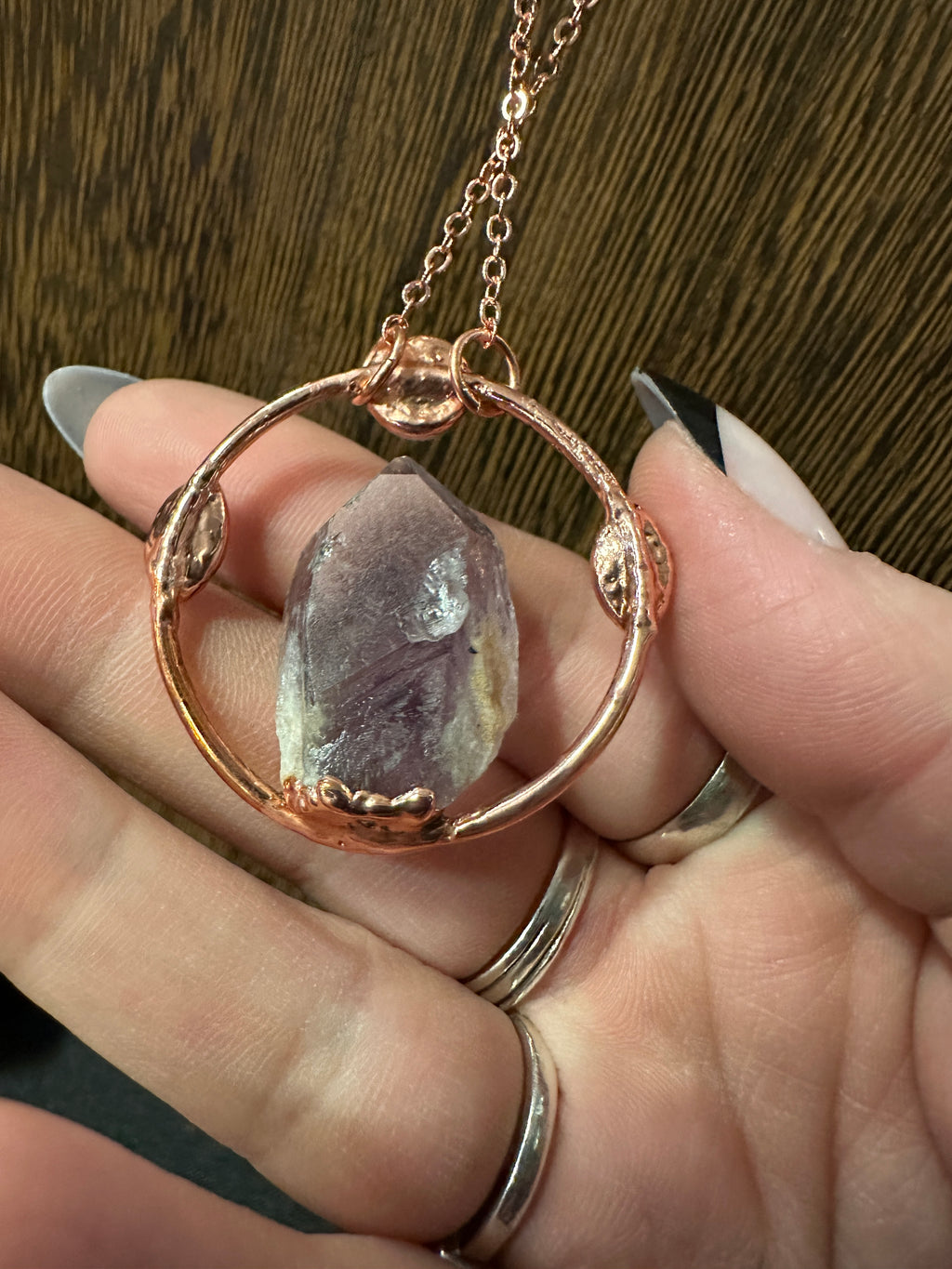Raw Amethyst and Moonstone Copper Necklace