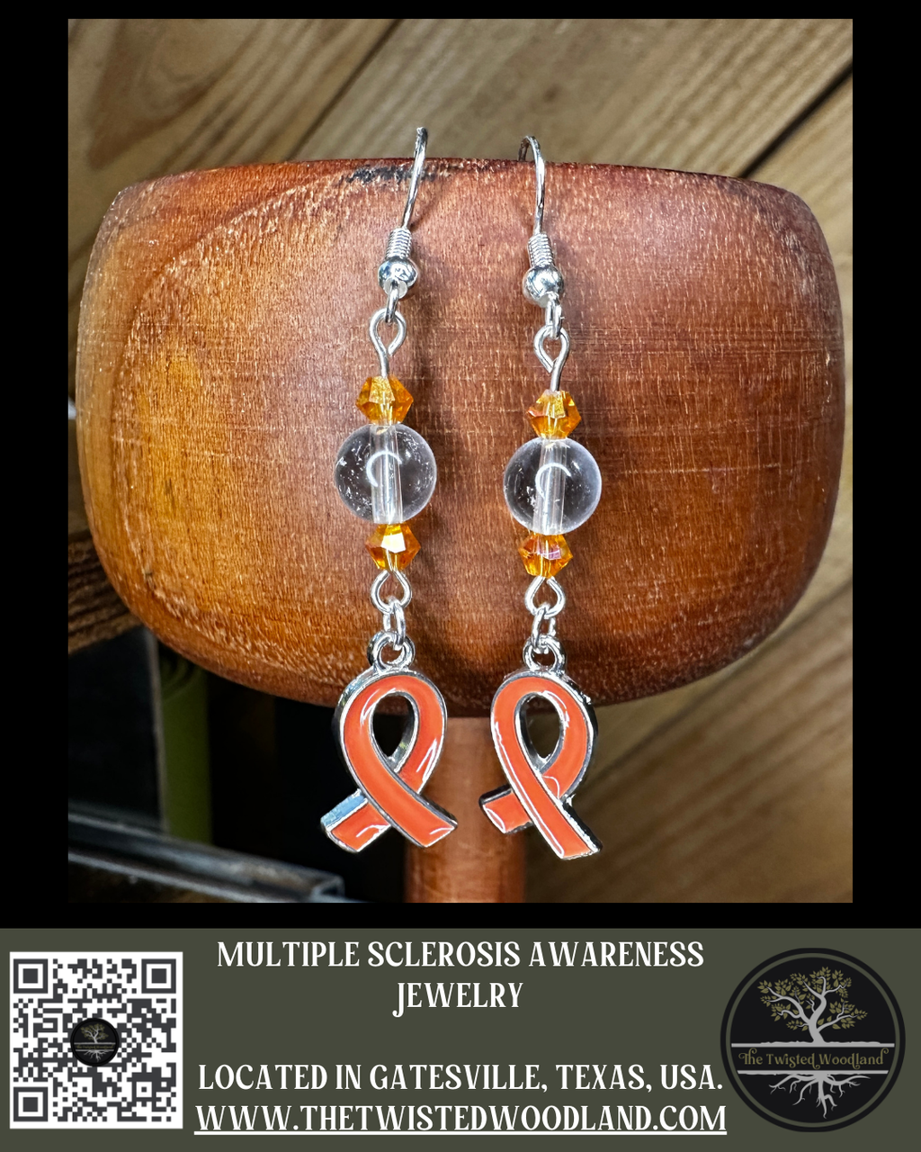 Orange MS Awareness Ribbon Earrings