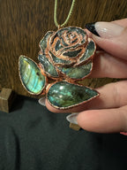 Copper and Labradorite Rose Pendant