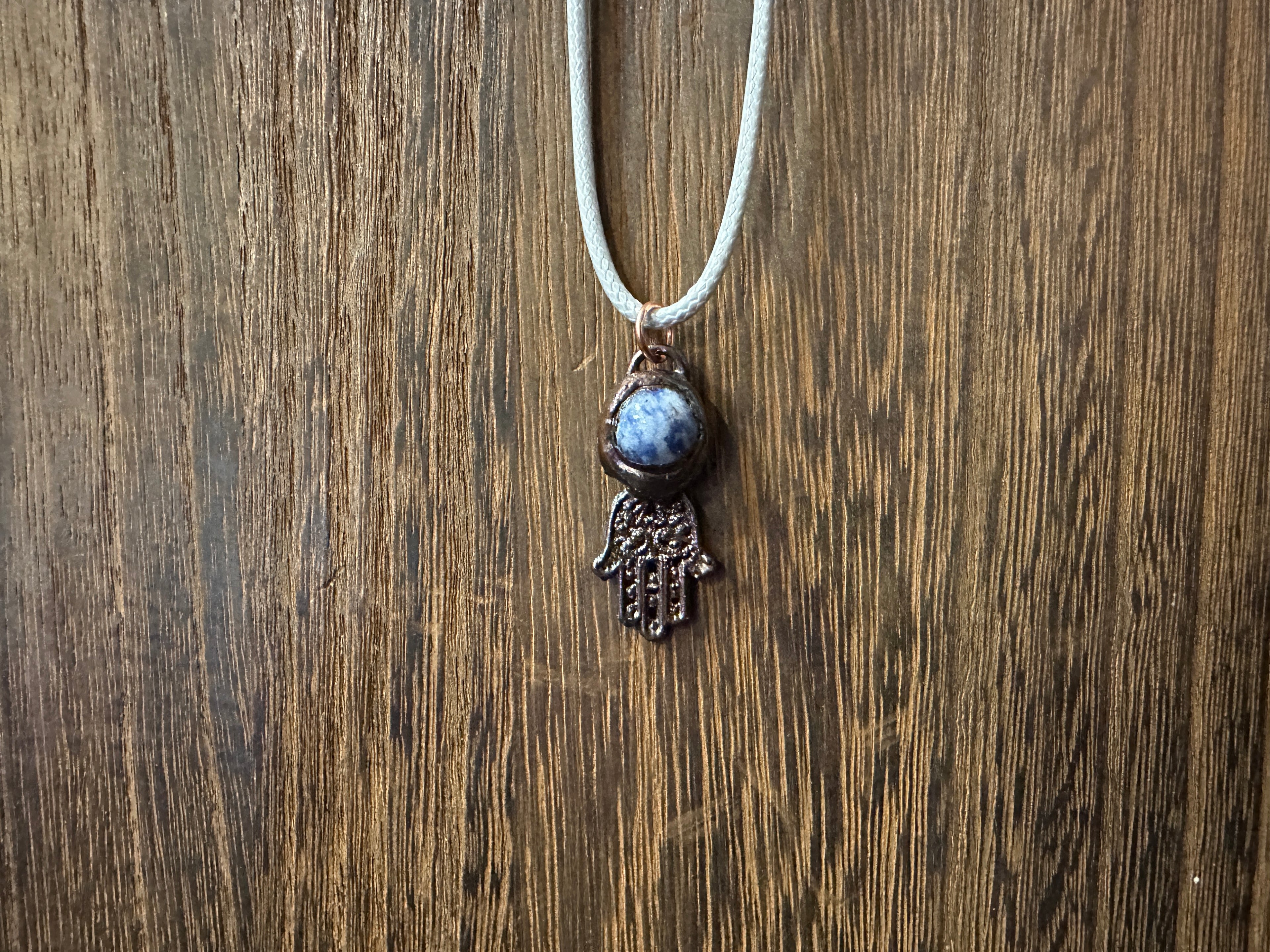 Copper Electroform Crystal Hamsa Pendant