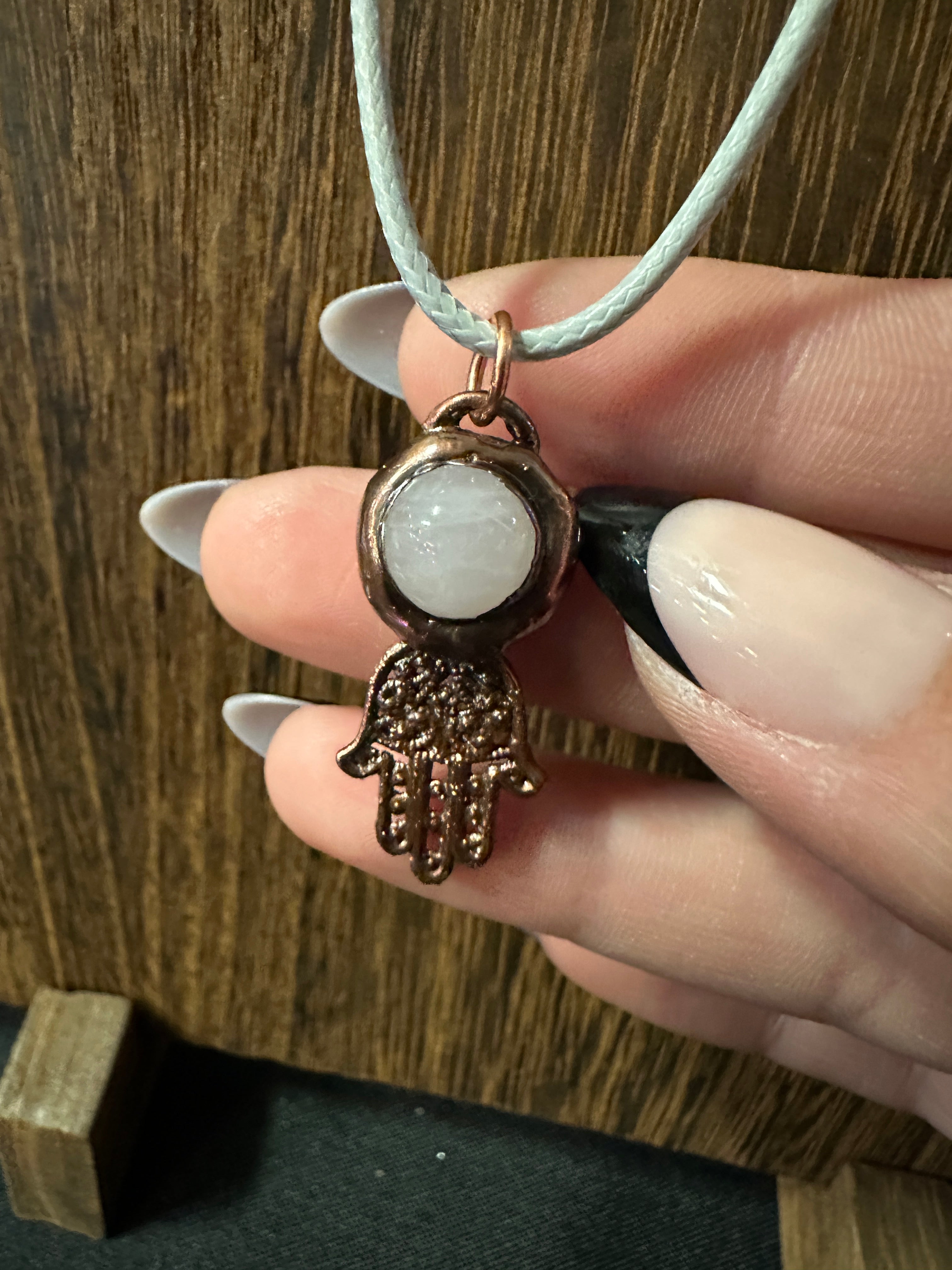 Copper Electroform Crystal Hamsa Pendant