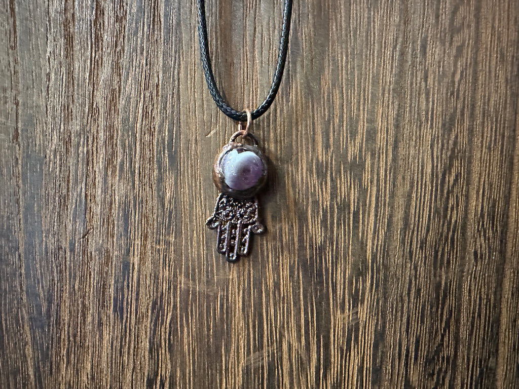 Copper Electroform Crystal Hamsa Pendant