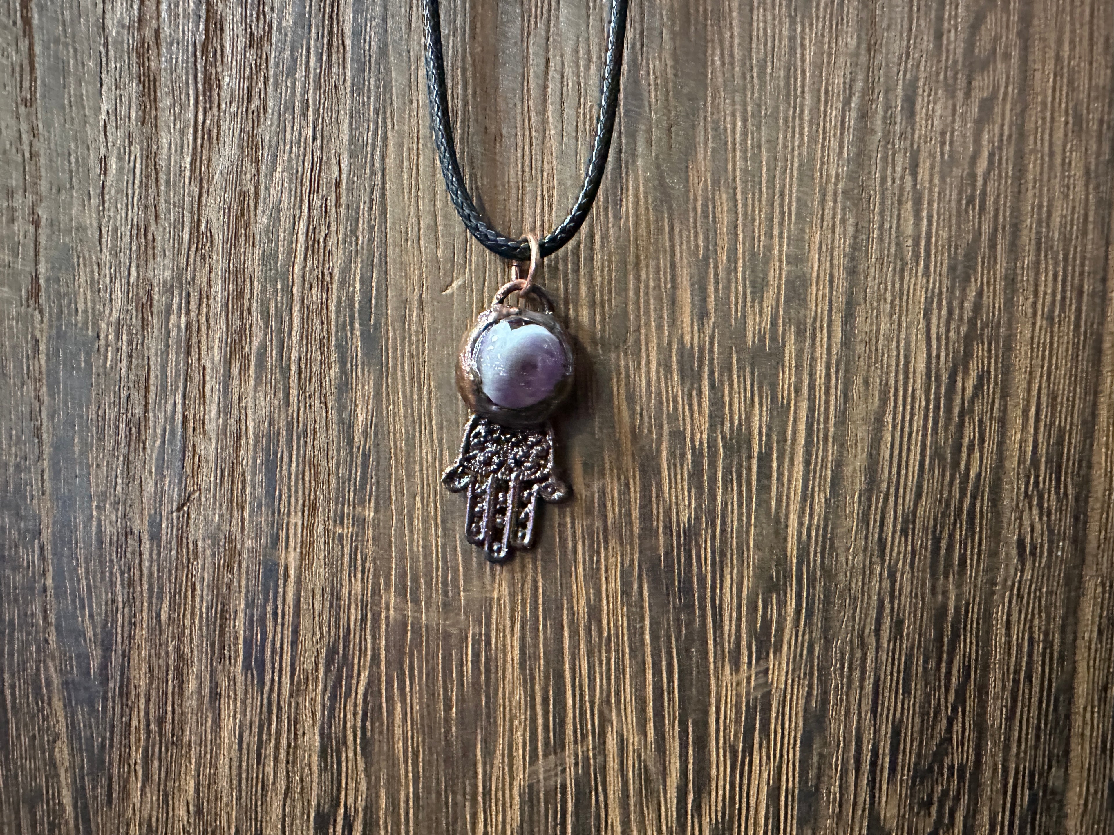 Copper Electroform Crystal Hamsa Pendant