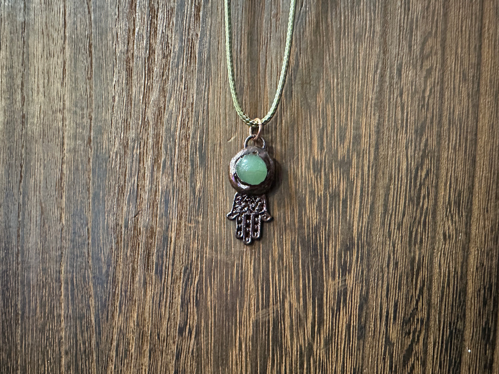 Copper Electroform Crystal Hamsa Pendant