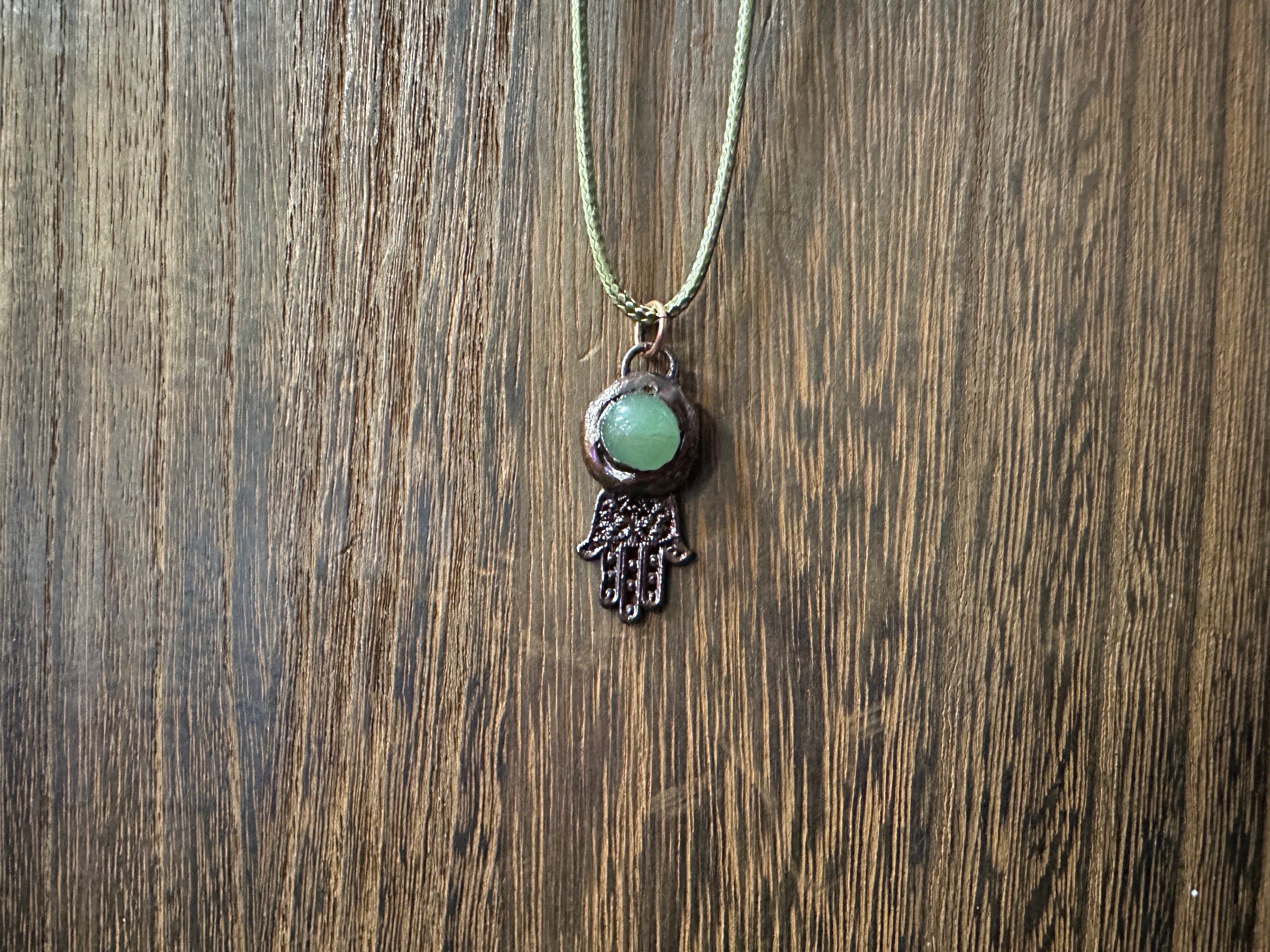 Copper Electroform Crystal Hamsa Pendant