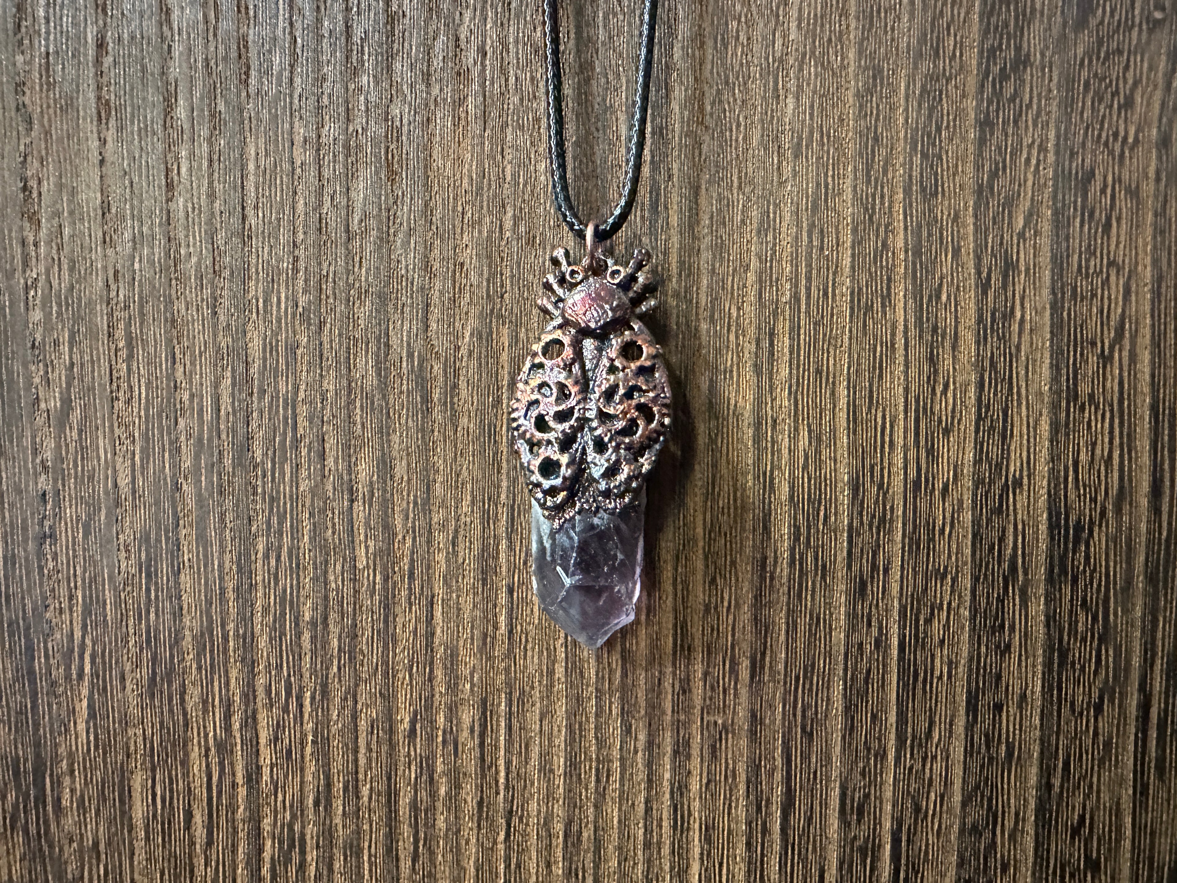 Steampunk Beetle Amethyst Necklace