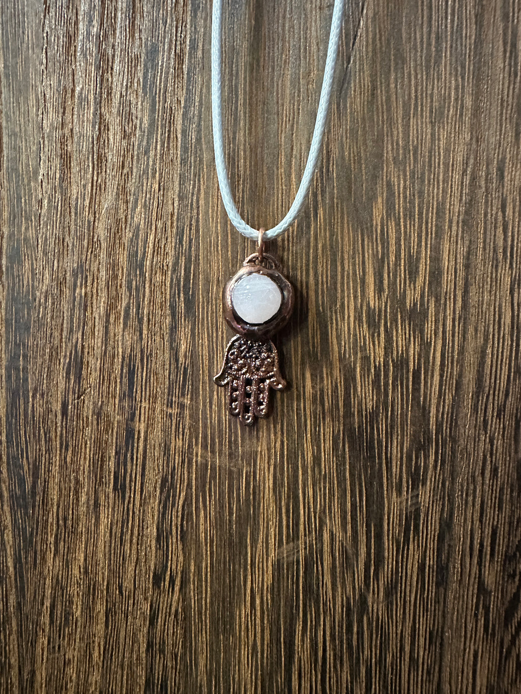 Copper Electroform Crystal Hamsa Pendant