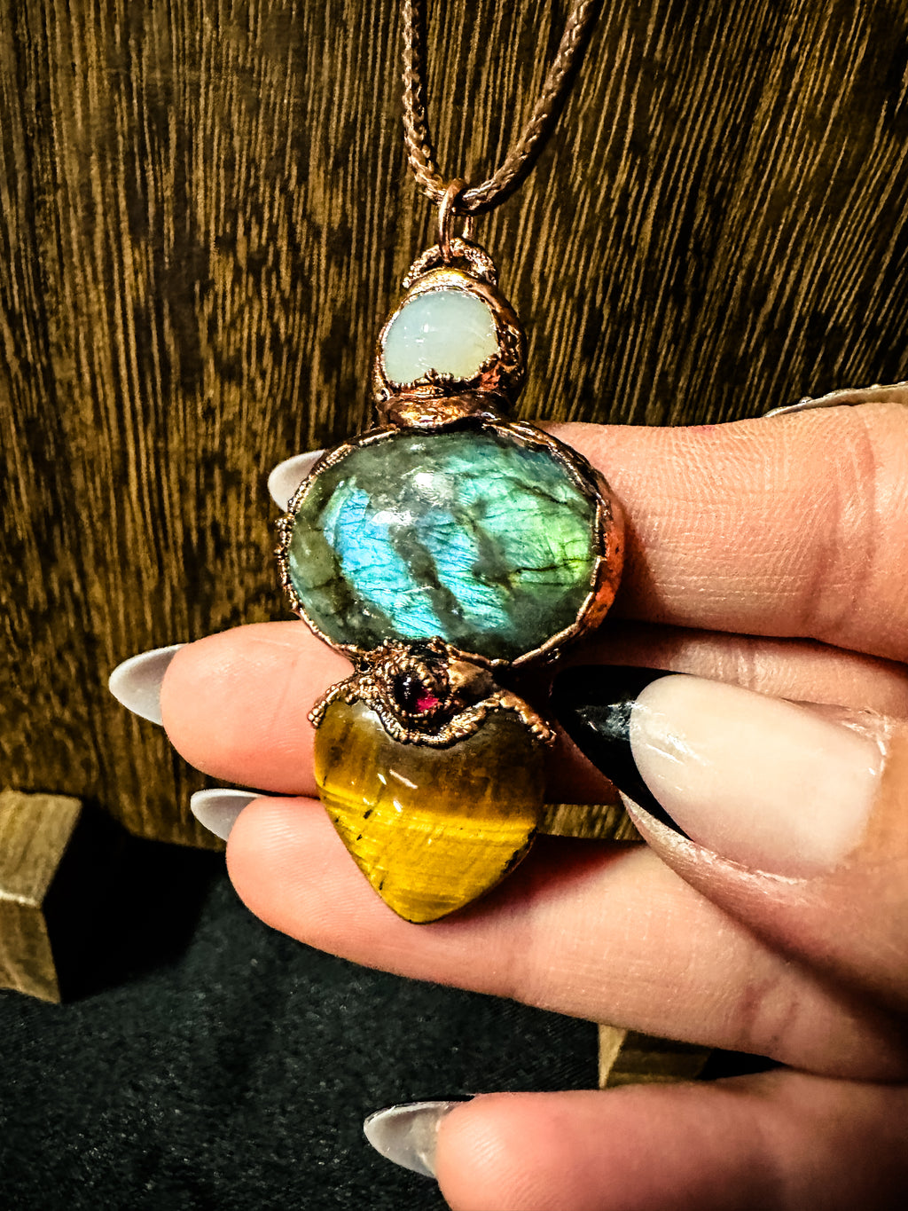 Labradorite and Tiger Eye Statement Pendant