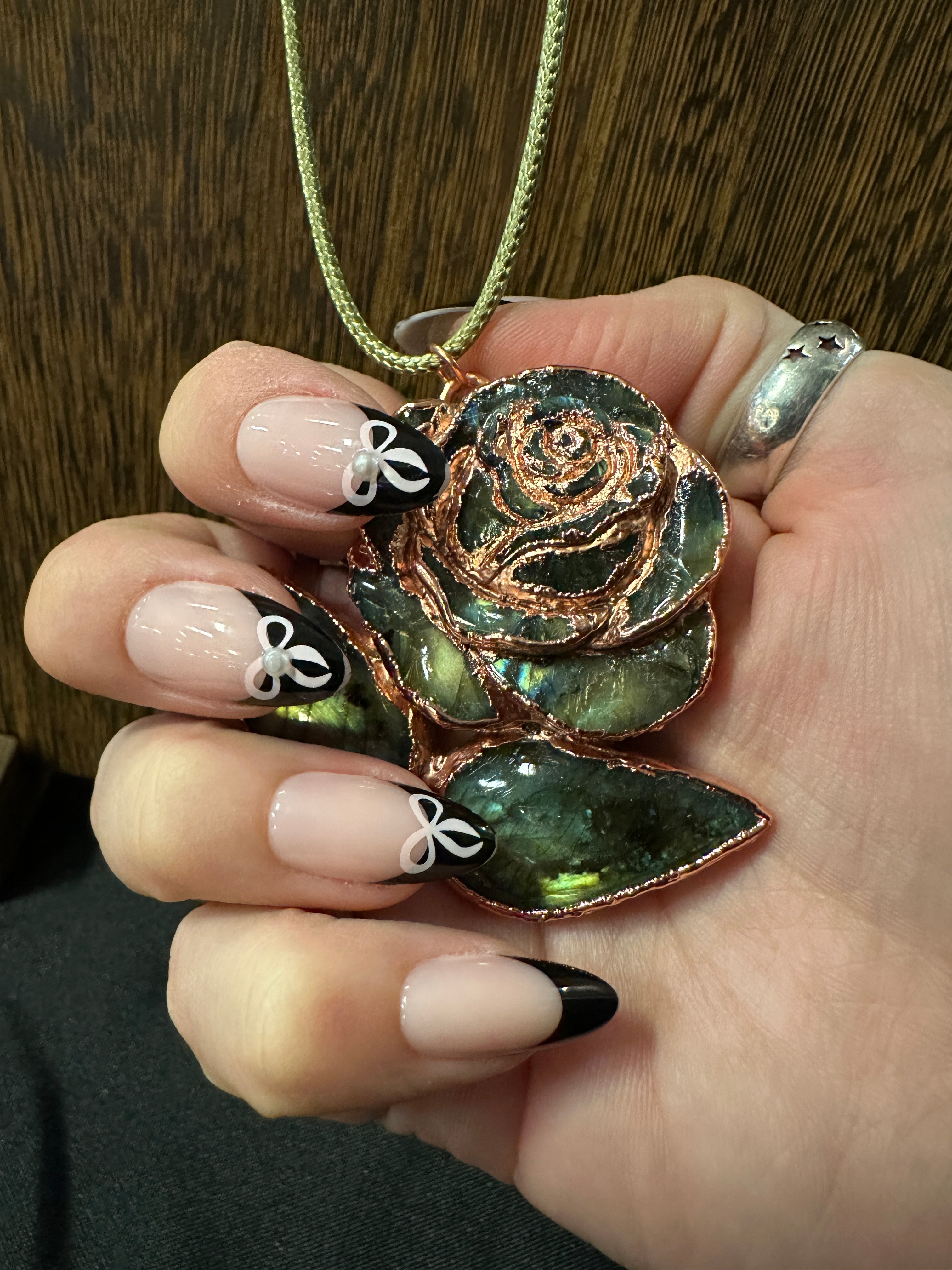 Copper and Labradorite Rose Pendant
