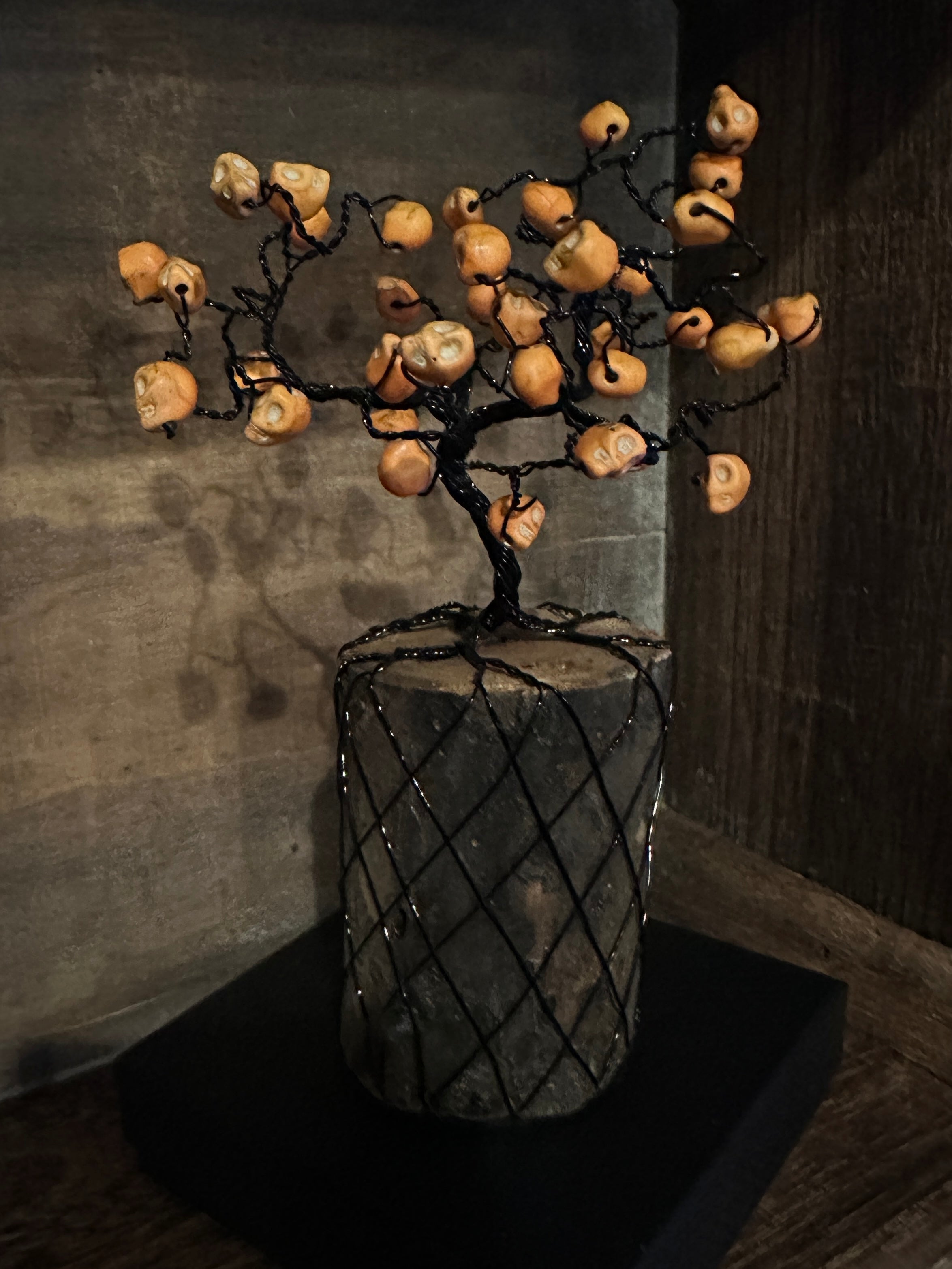 Orange Howlite Skull Wire Tree