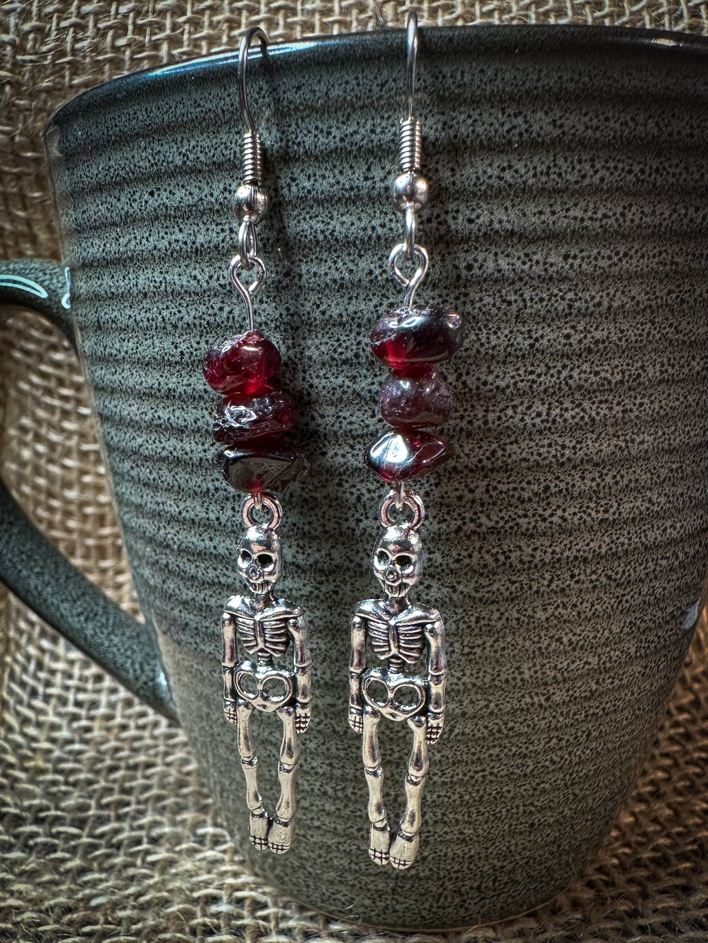 Garnet Skeleton Earrings