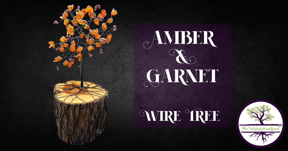 Garnet and Amber Wire Tree Sculpture