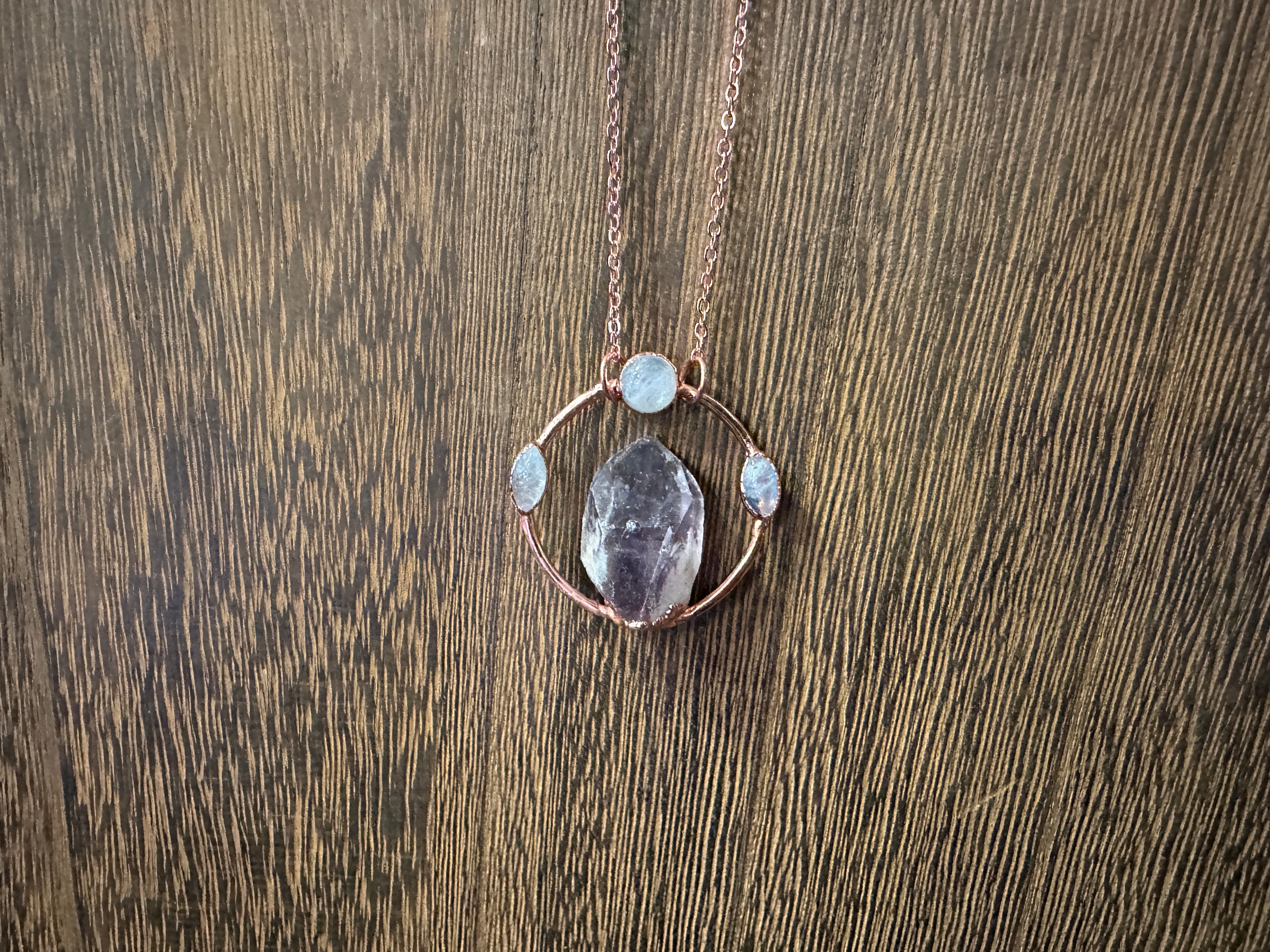 Raw Amethyst and Moonstone Copper Necklace