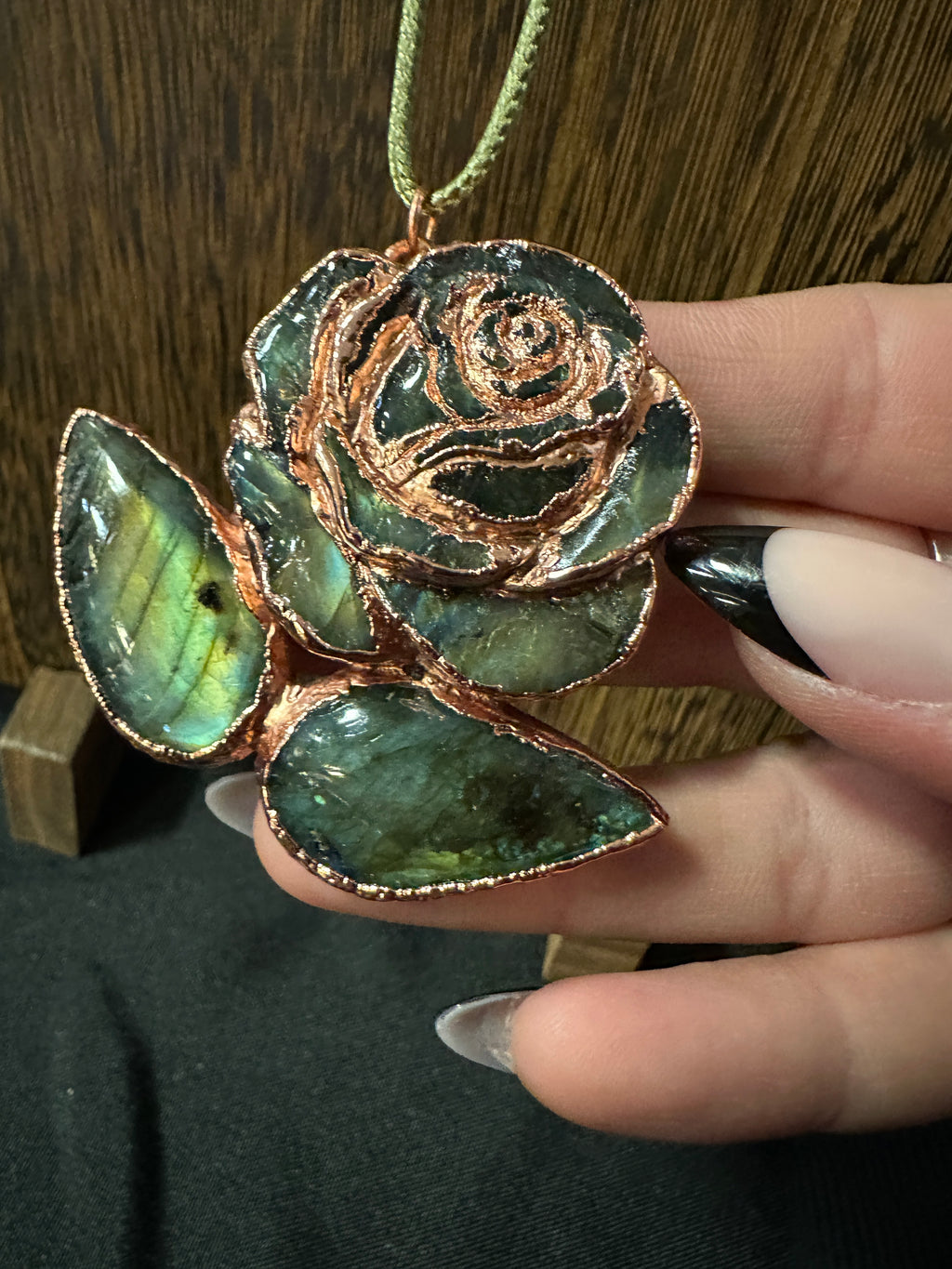 Copper and Labradorite Rose Pendant