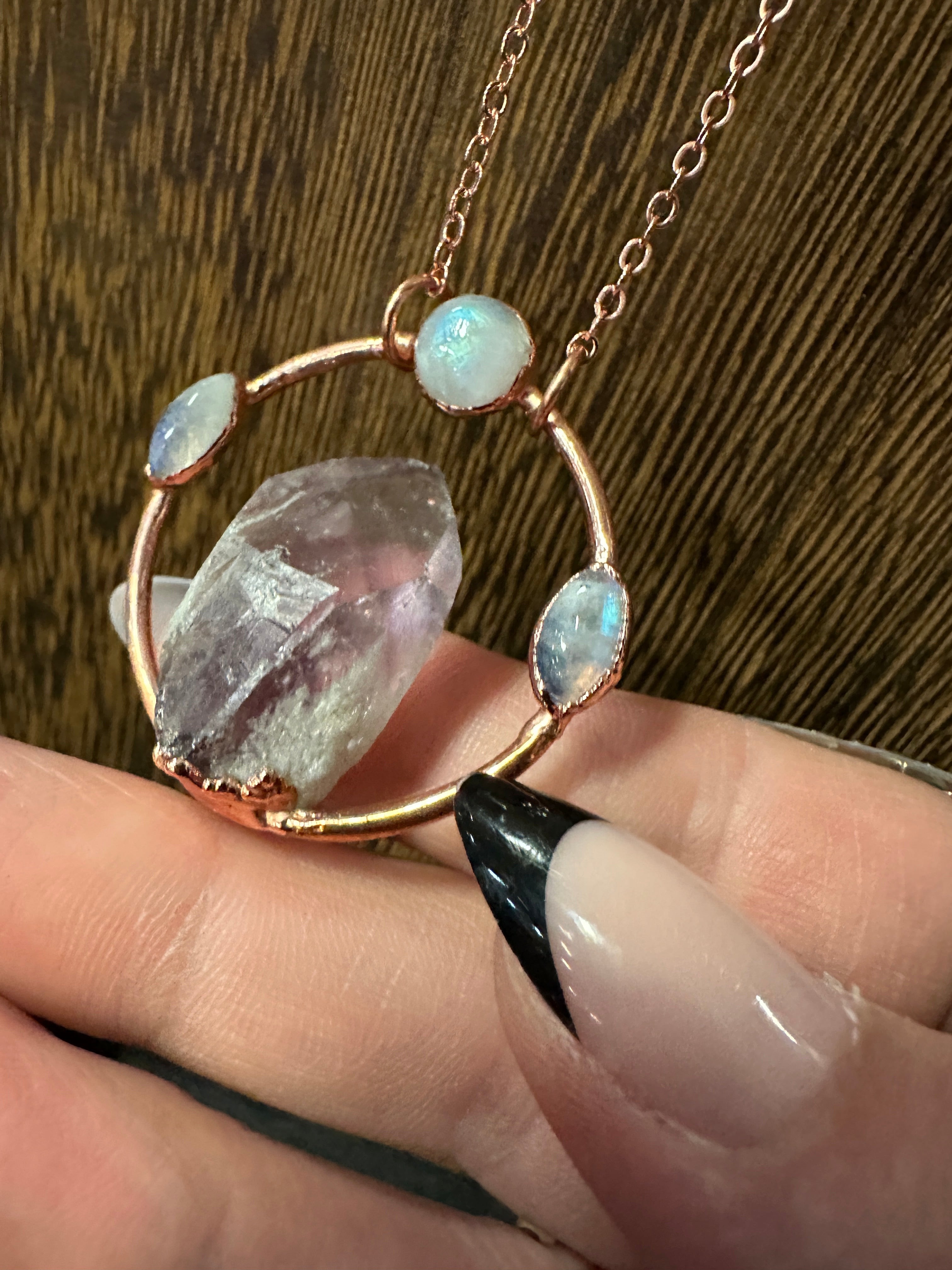 Raw Amethyst and Moonstone Copper Necklace