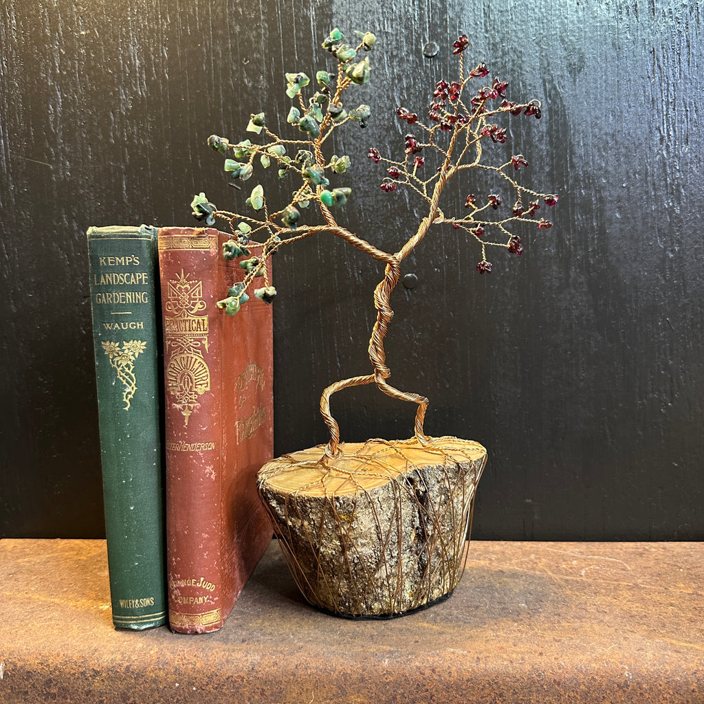 Emerald and Garnet Couple’s Anniversary Custom Wedding Centerpiece Birthstone Wire Tree Sculpture