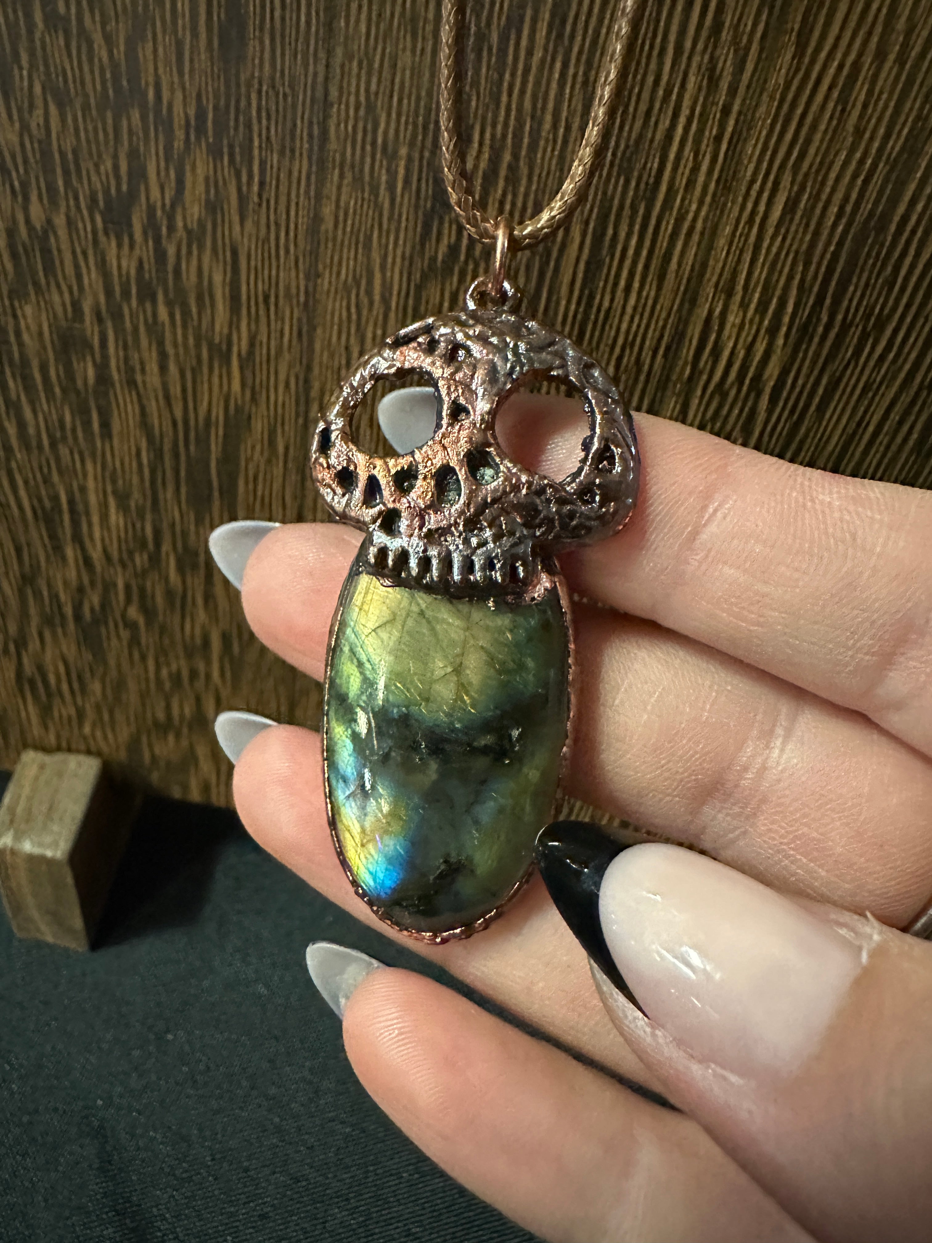 Labradorite Skull Pendant