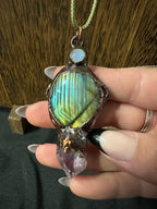 Labradorite Moonstone and Raw Amethyst Pendant
