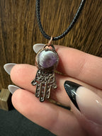 Copper Electroform Crystal Hamsa Pendant