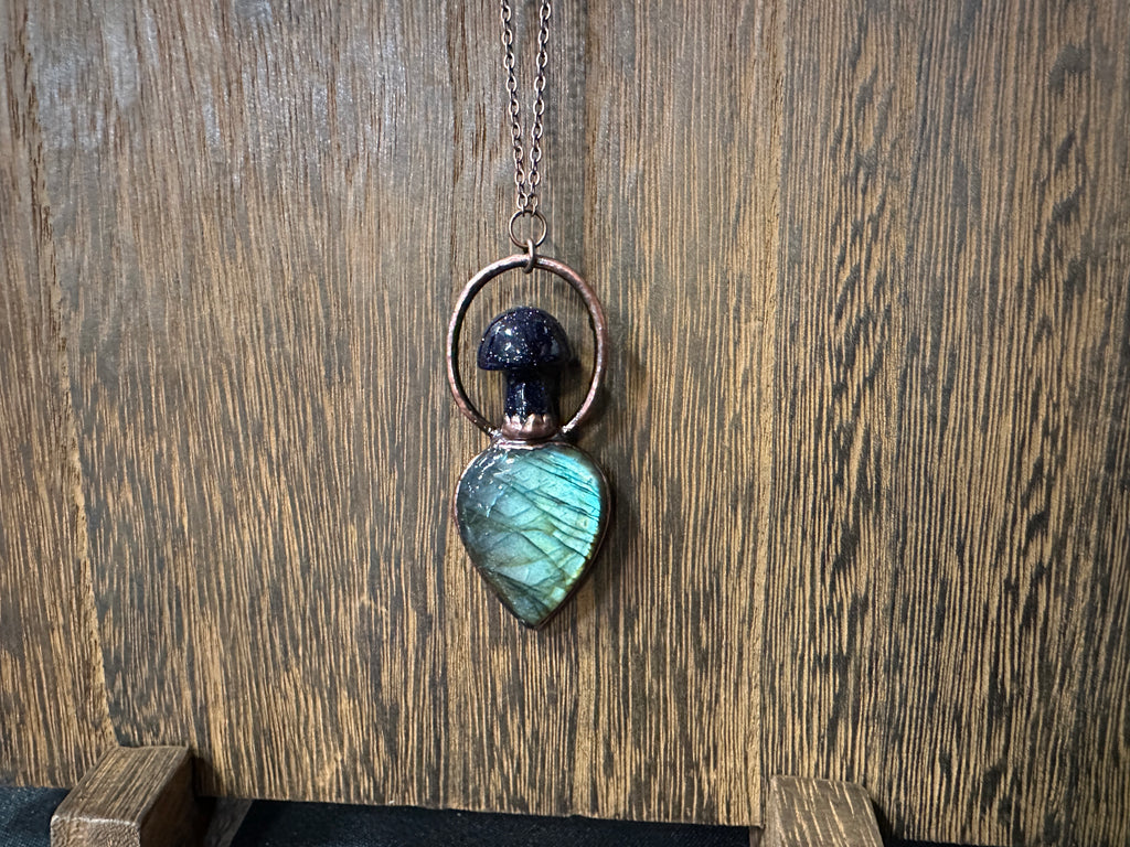 Mushroom Kingdom Labradorite and Blue Goldstone Pendant