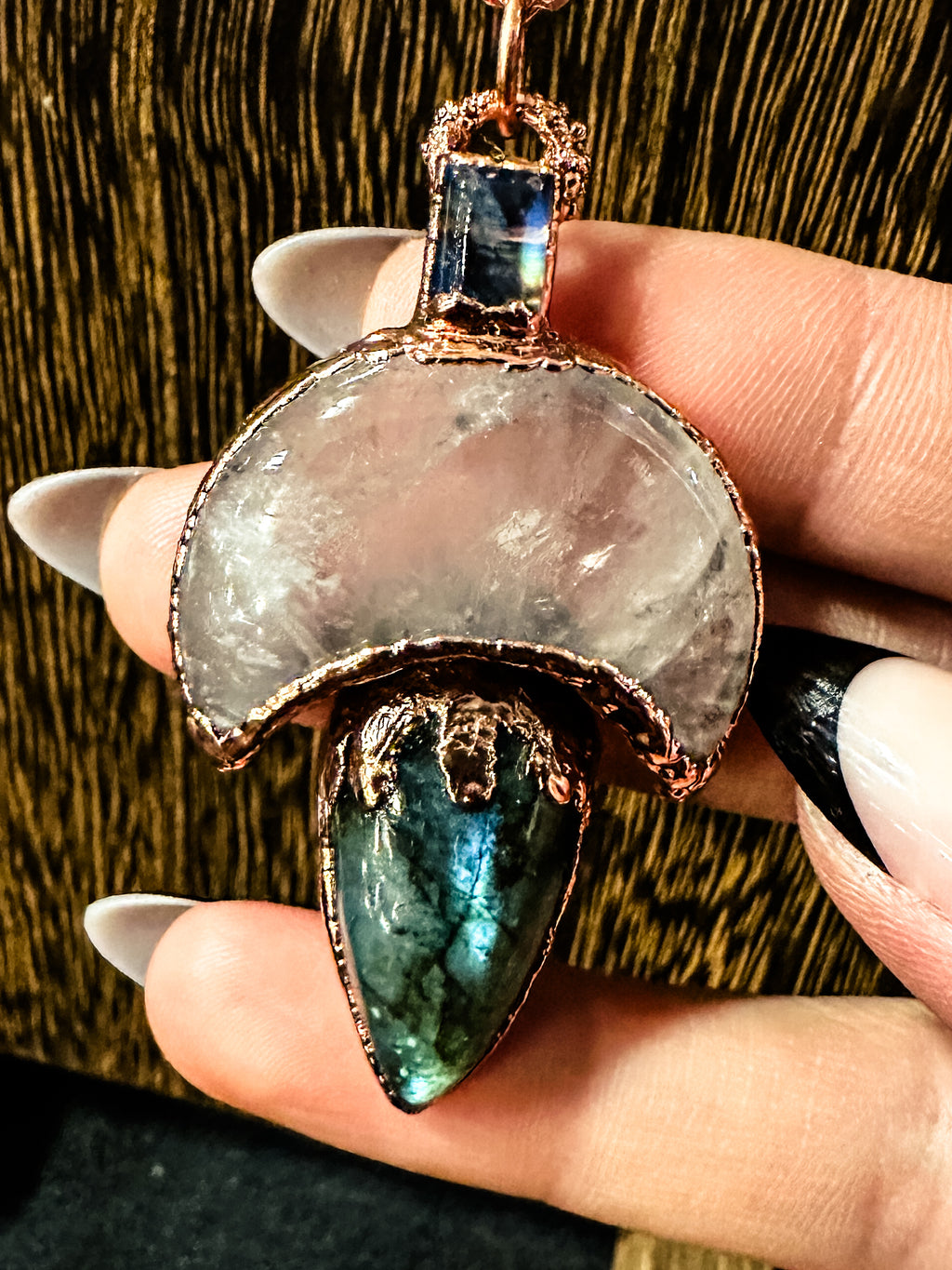 Labradorite Moonstone and Rose Quartz Statement Necklace