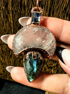 Labradorite Moonstone and Rose Quartz Statement Necklace