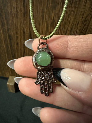 Open image in slideshow, Copper Electroform Crystal Hamsa Pendant
