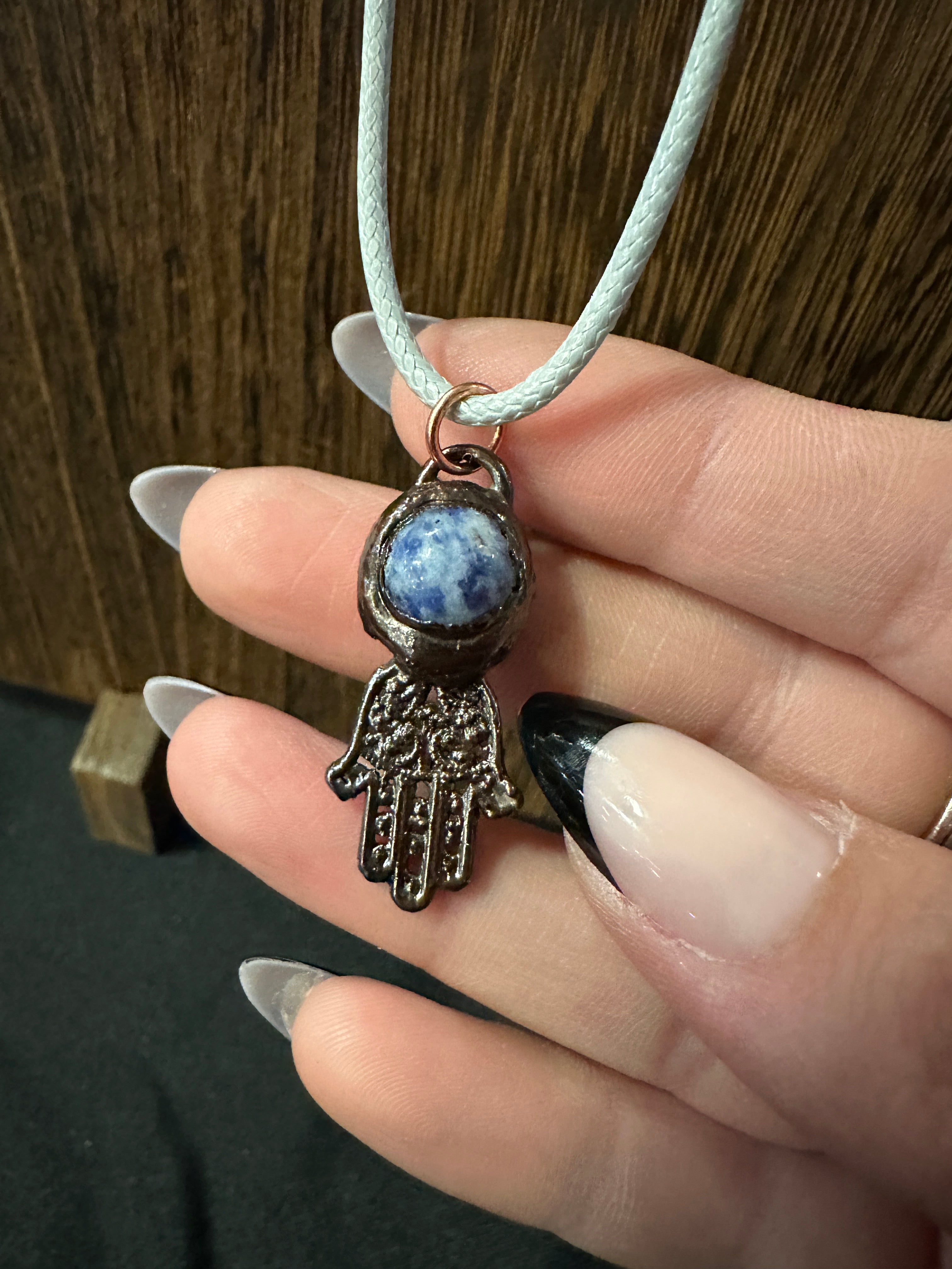 Copper Electroform Crystal Hamsa Pendant