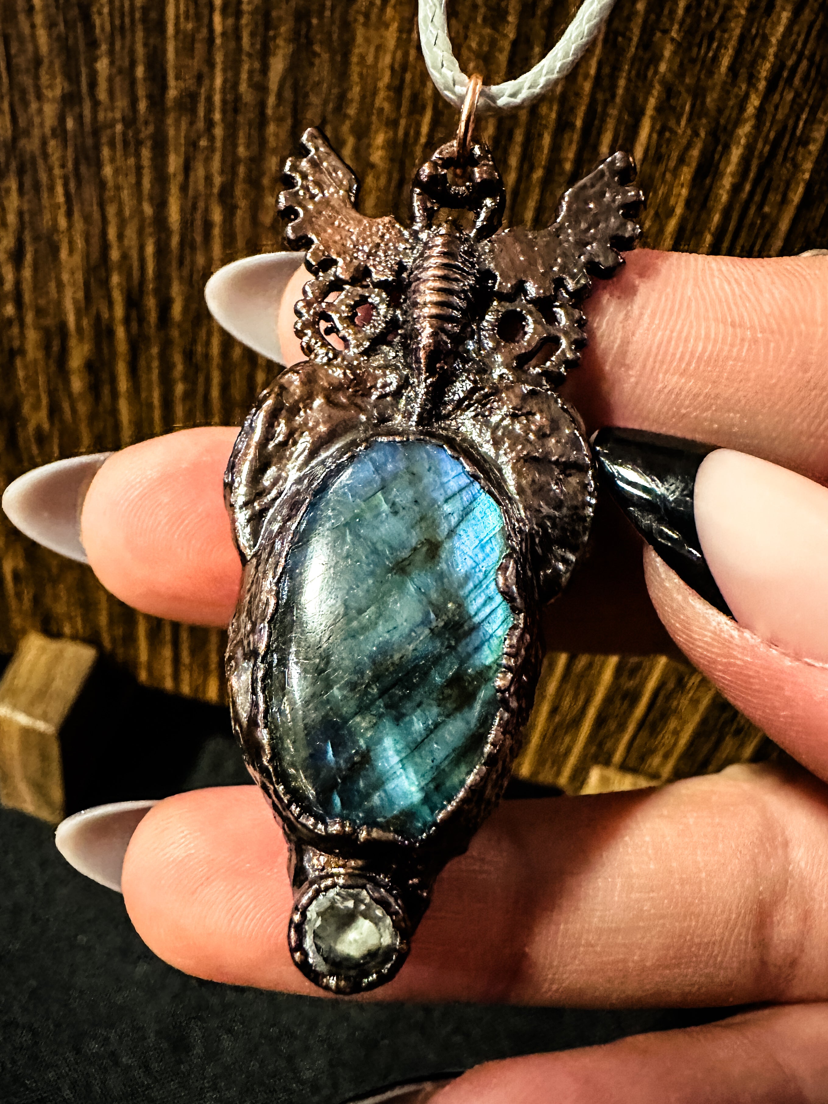 Steampunk Labradorite Butterfly Statement Pendant