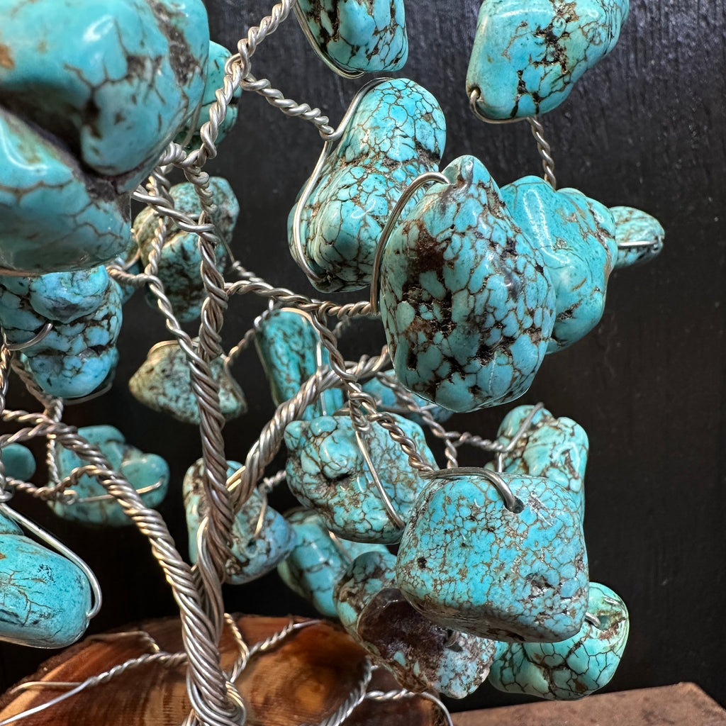 Blue Magnesite Wire Tree Sculpture