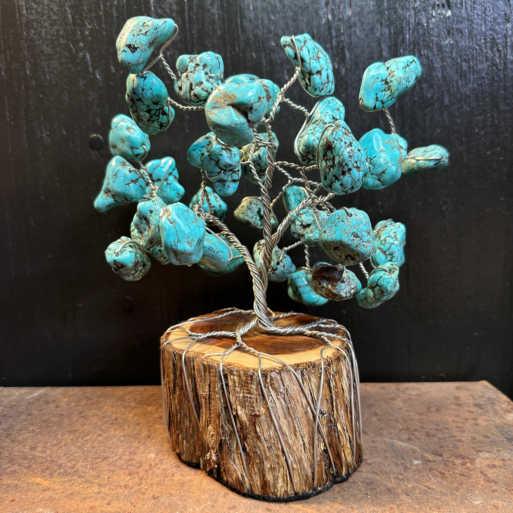Blue Magnesite Wire Tree Sculpture