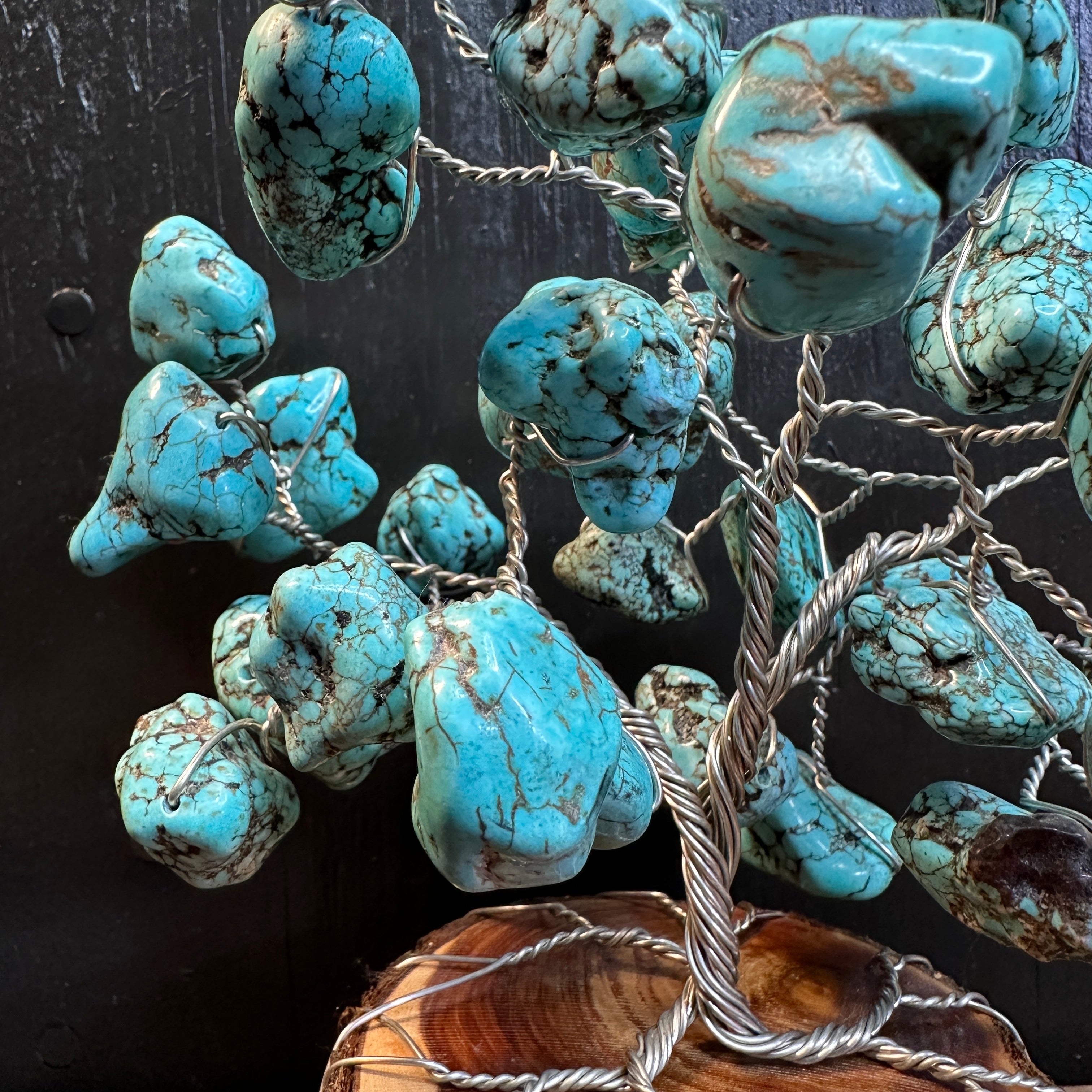 Blue Magnesite Wire Tree Sculpture