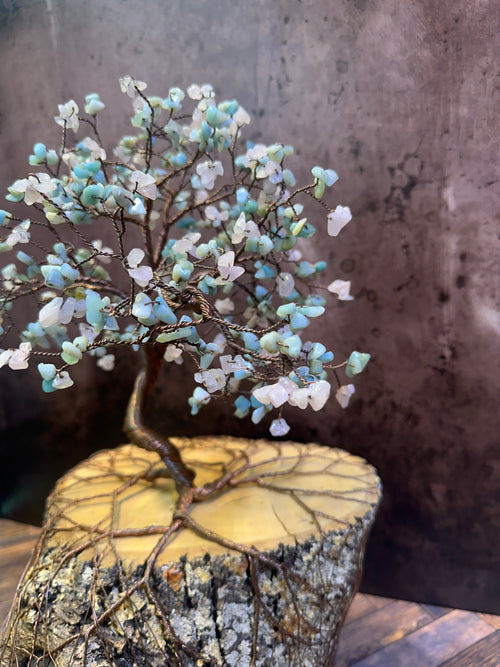 Rose Quartz and Amazonite Tree of Life Sculpture