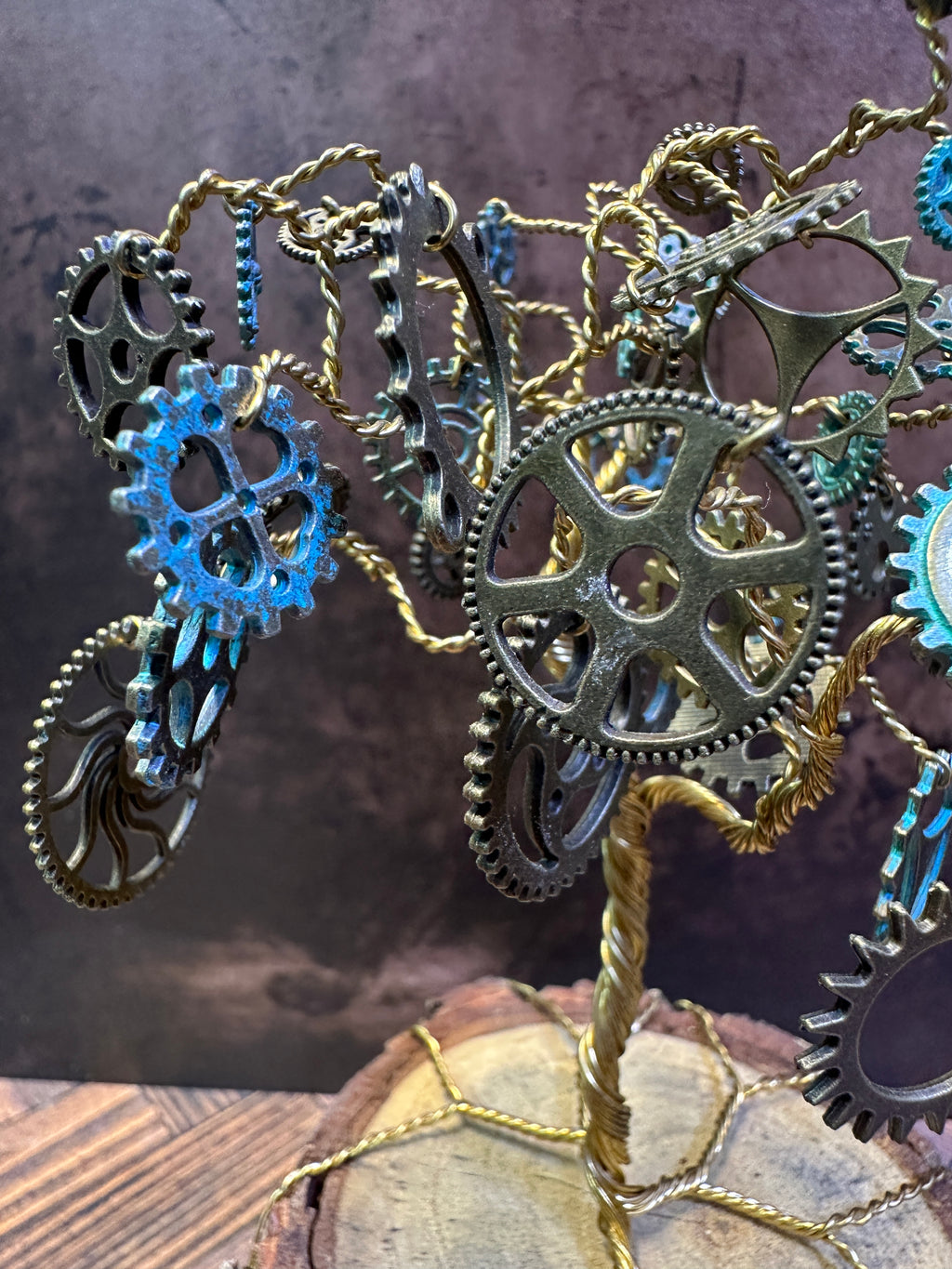 Steampunk Gears Brass Wire Tree