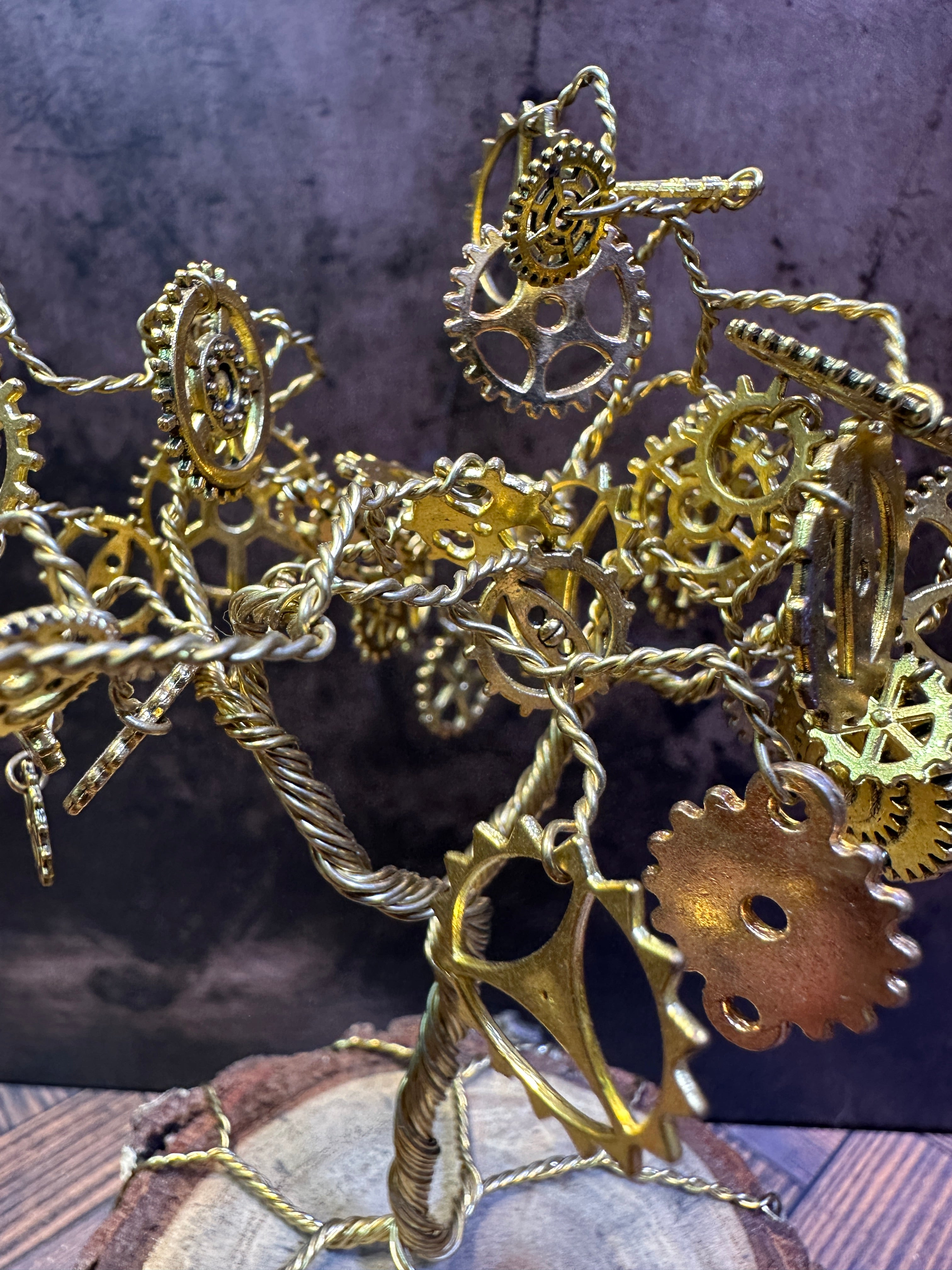Steampunk Gears Brass Wire Tree