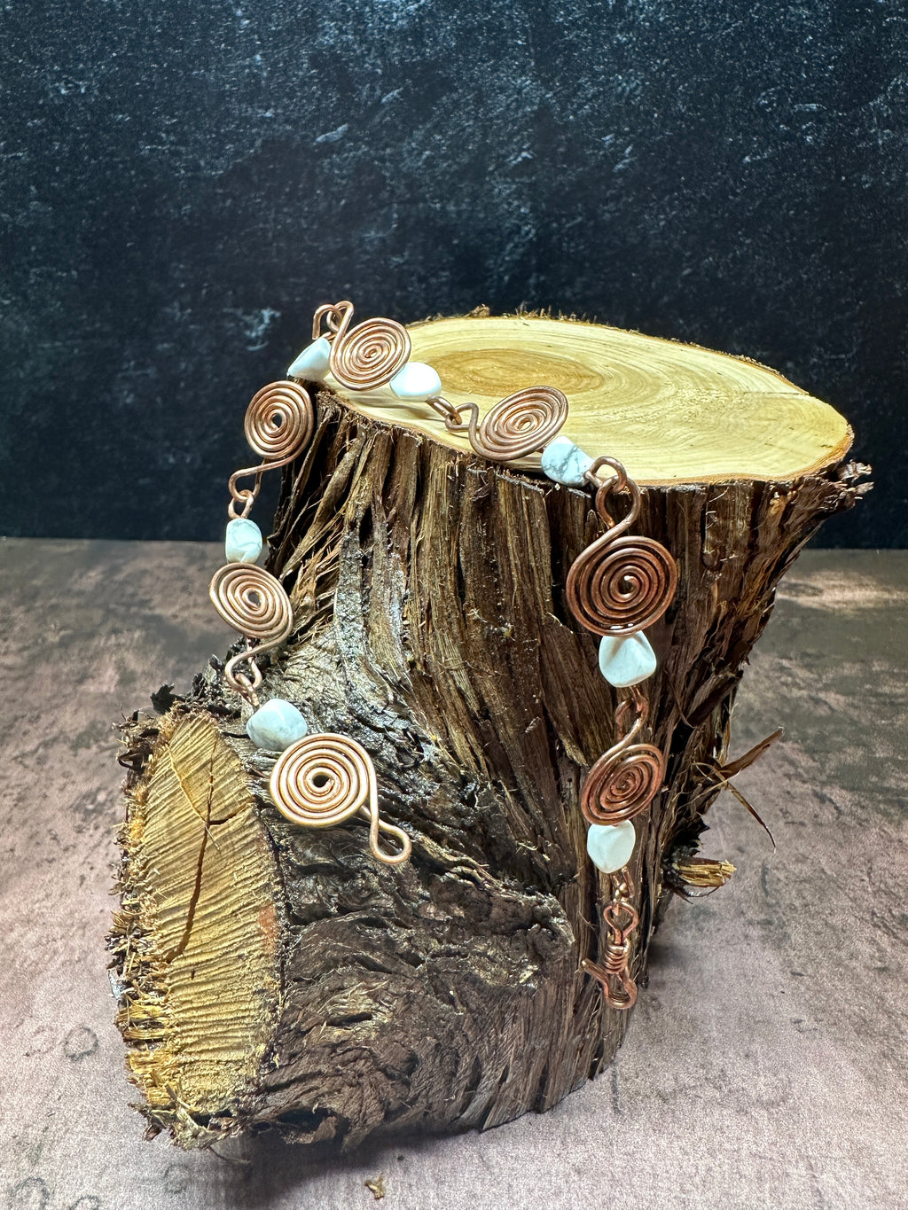 Howlite Copper Spiral Bracelet