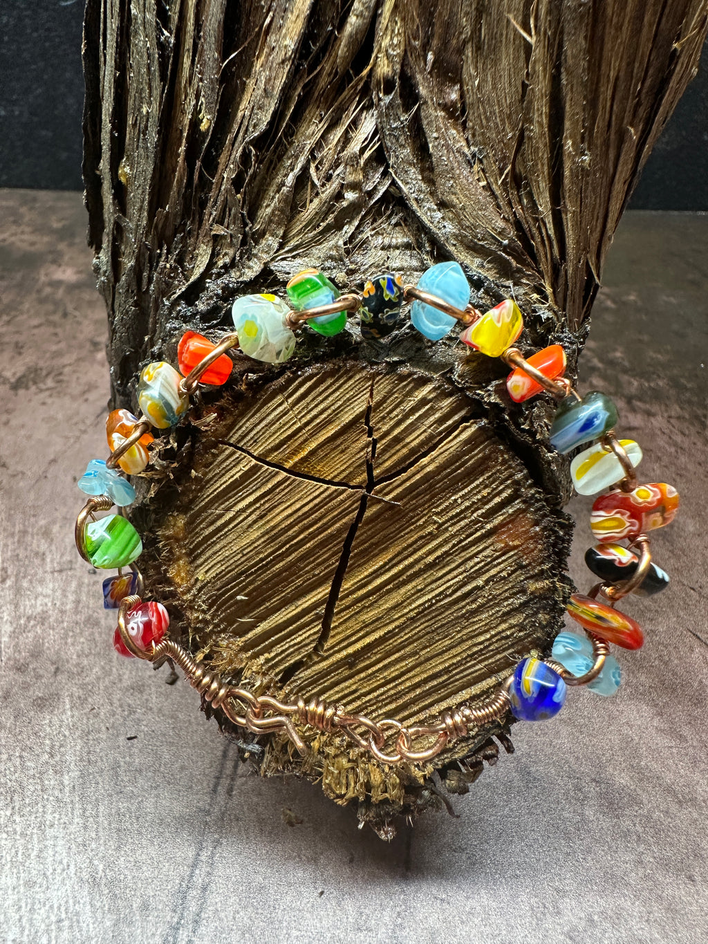 Colorful Lampwork Glass Copper Bracelet