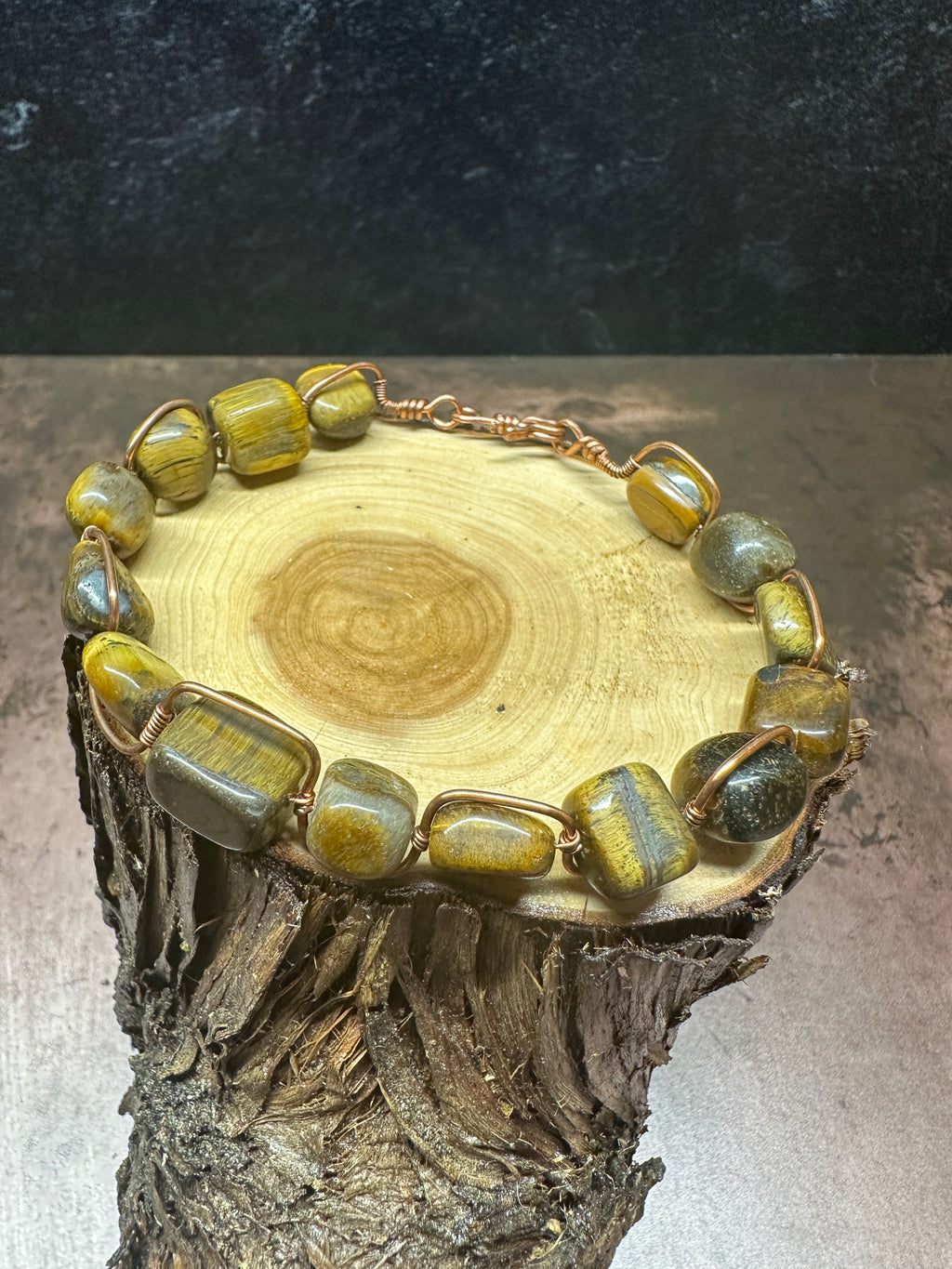 Yellow Tiger Eye Copper Wire Bracelet