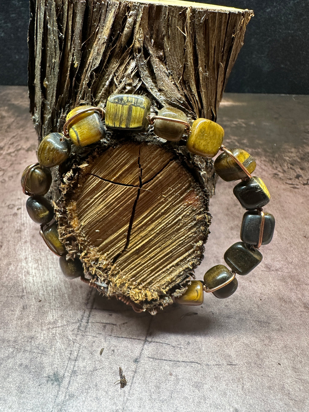 Yellow Tiger Eye Copper Wire Bracelet