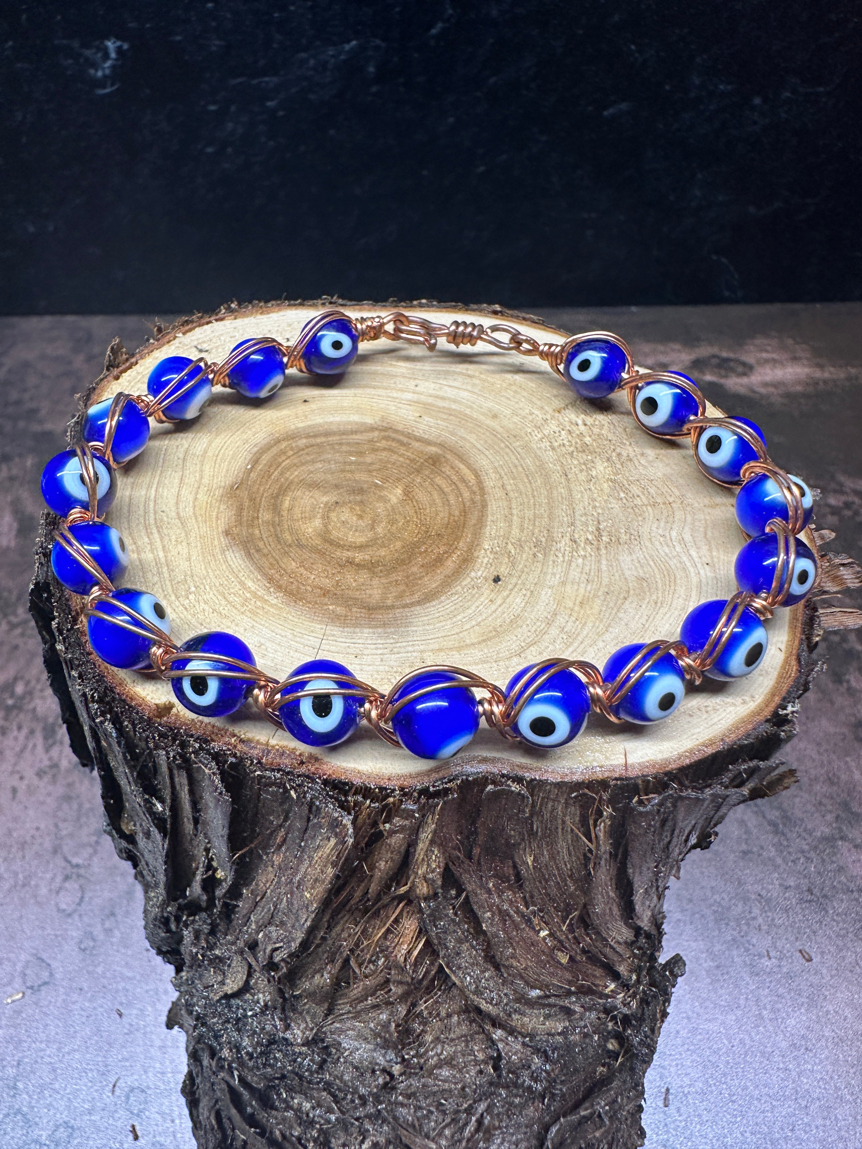 Cobalt Blue Evil Eye Copper Bracelet
