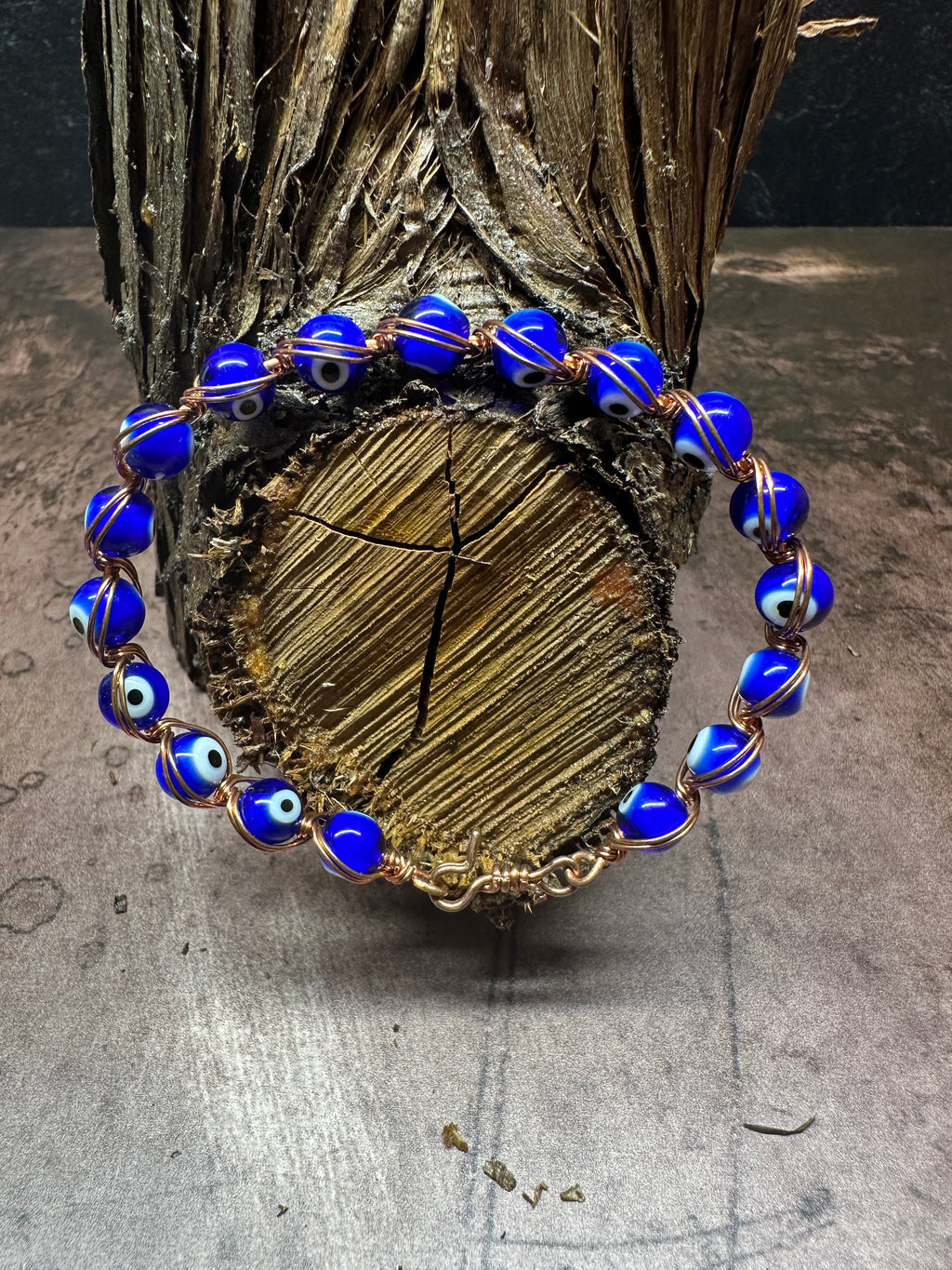 Cobalt Blue Evil Eye Copper Bracelet