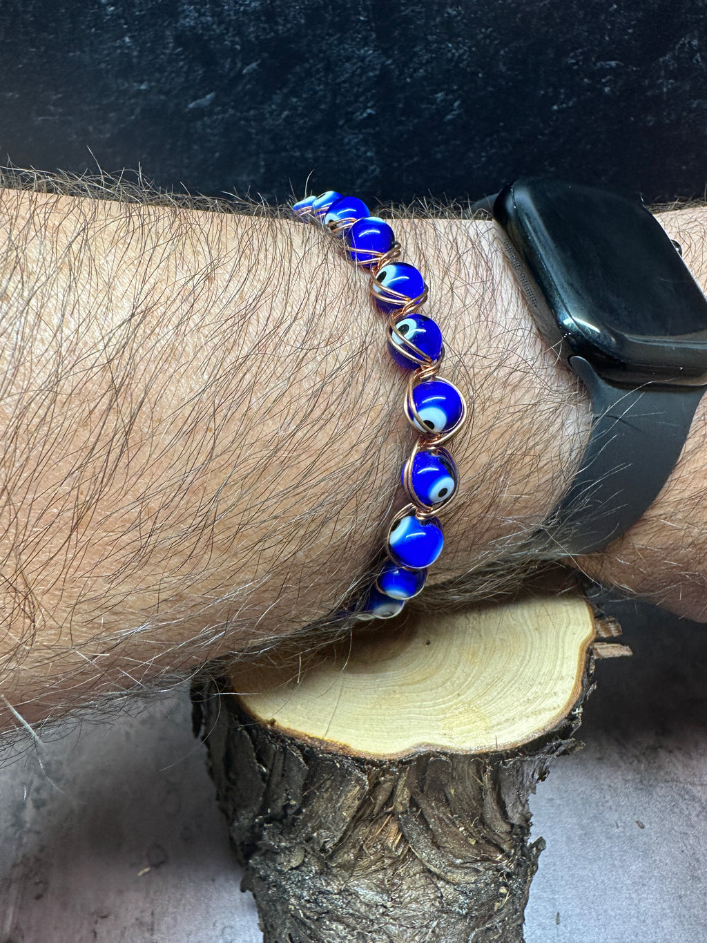 Cobalt Blue Evil Eye Copper Bracelet