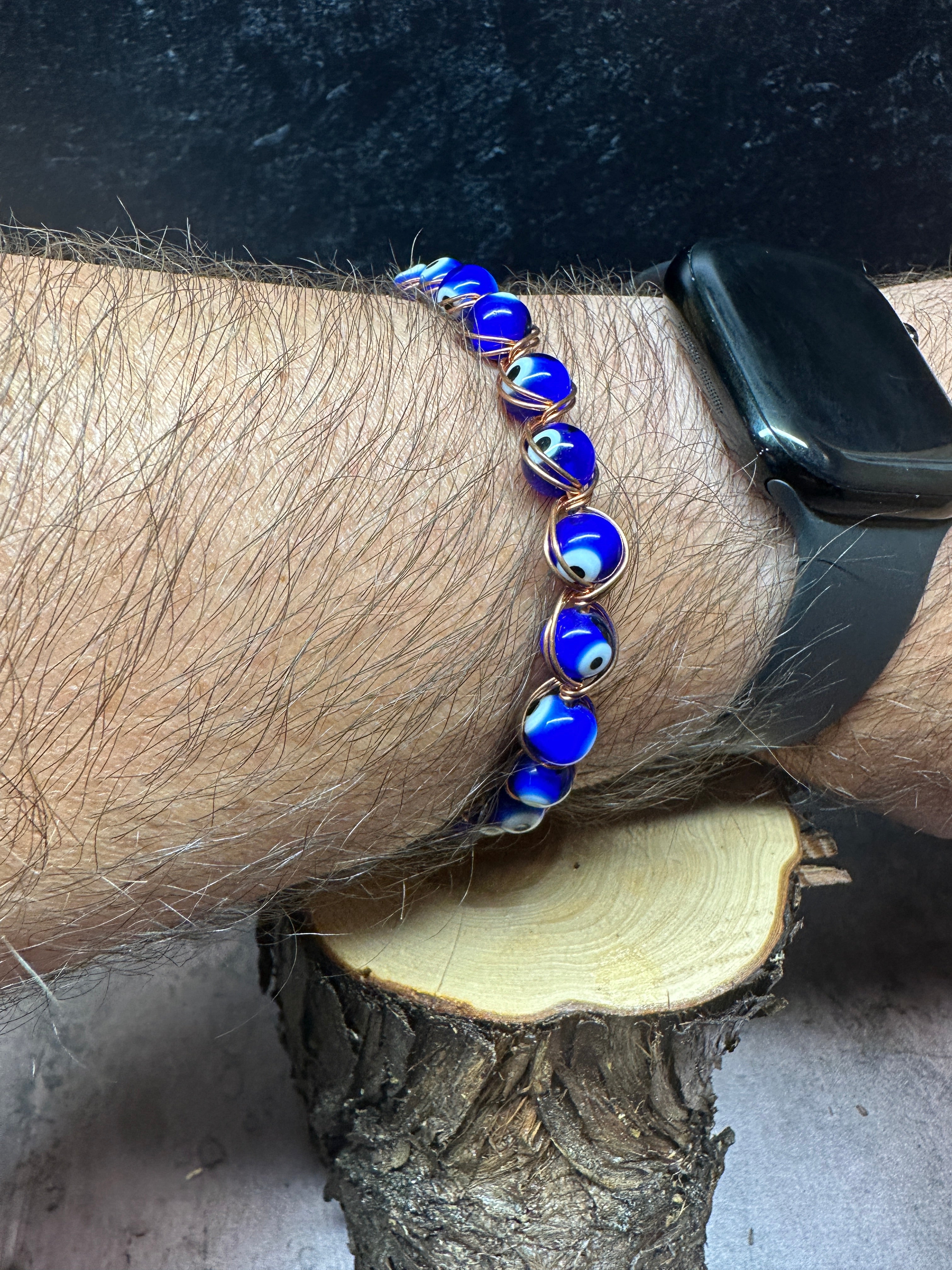 Cobalt Blue Evil Eye Copper Bracelet