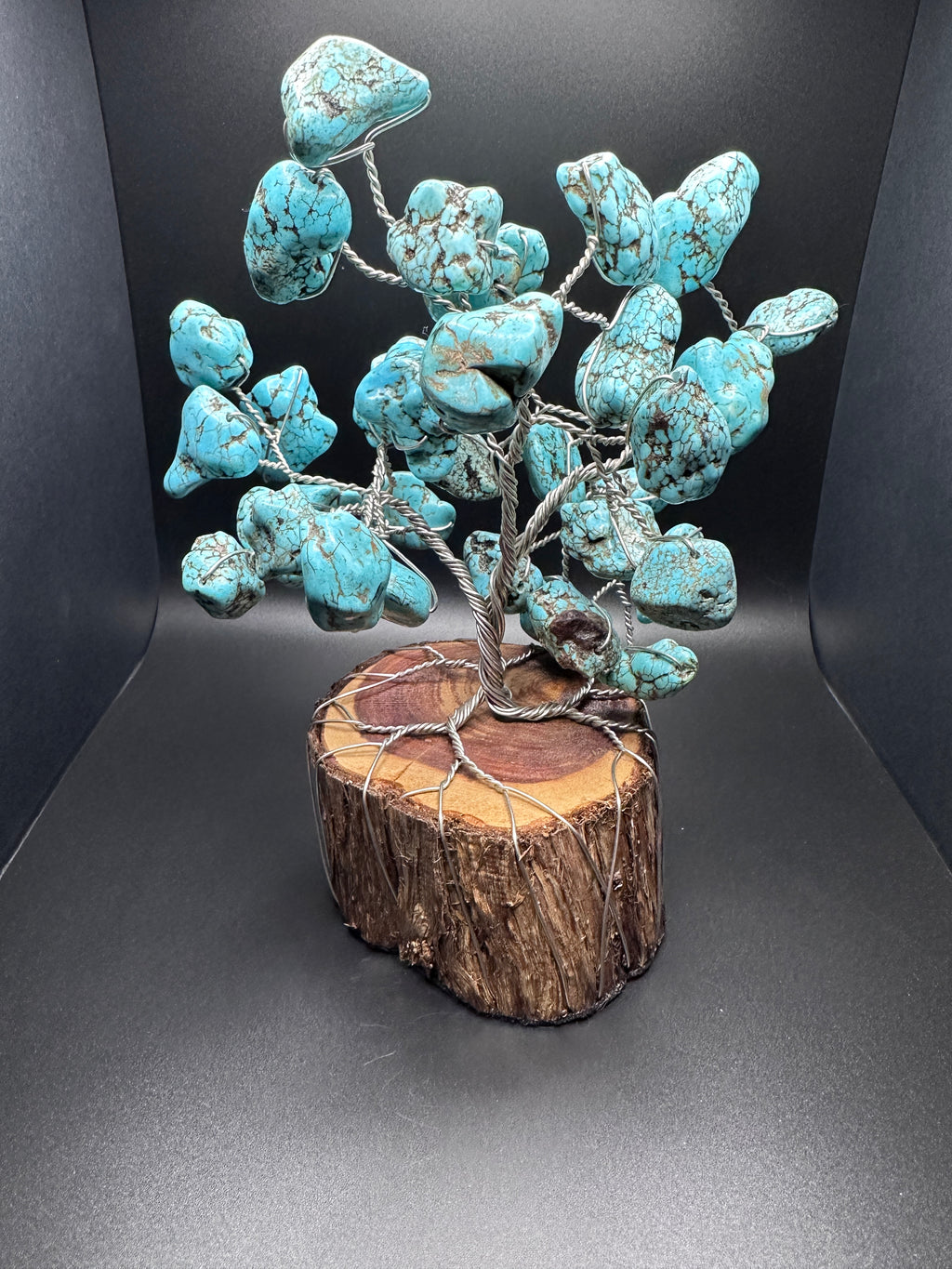 Blue Magnesite Wire Tree Sculpture